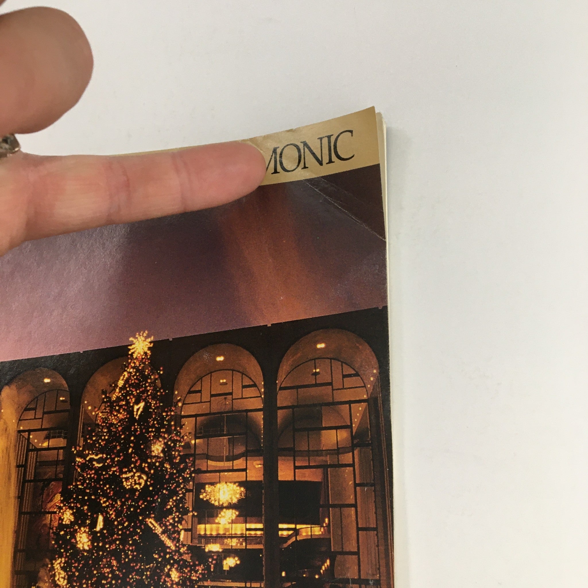 Close-up of the top edge of the 1993 Stagebill for New York Philharmonic, showing the curled corner and the text 'PHILHARMONIC'.