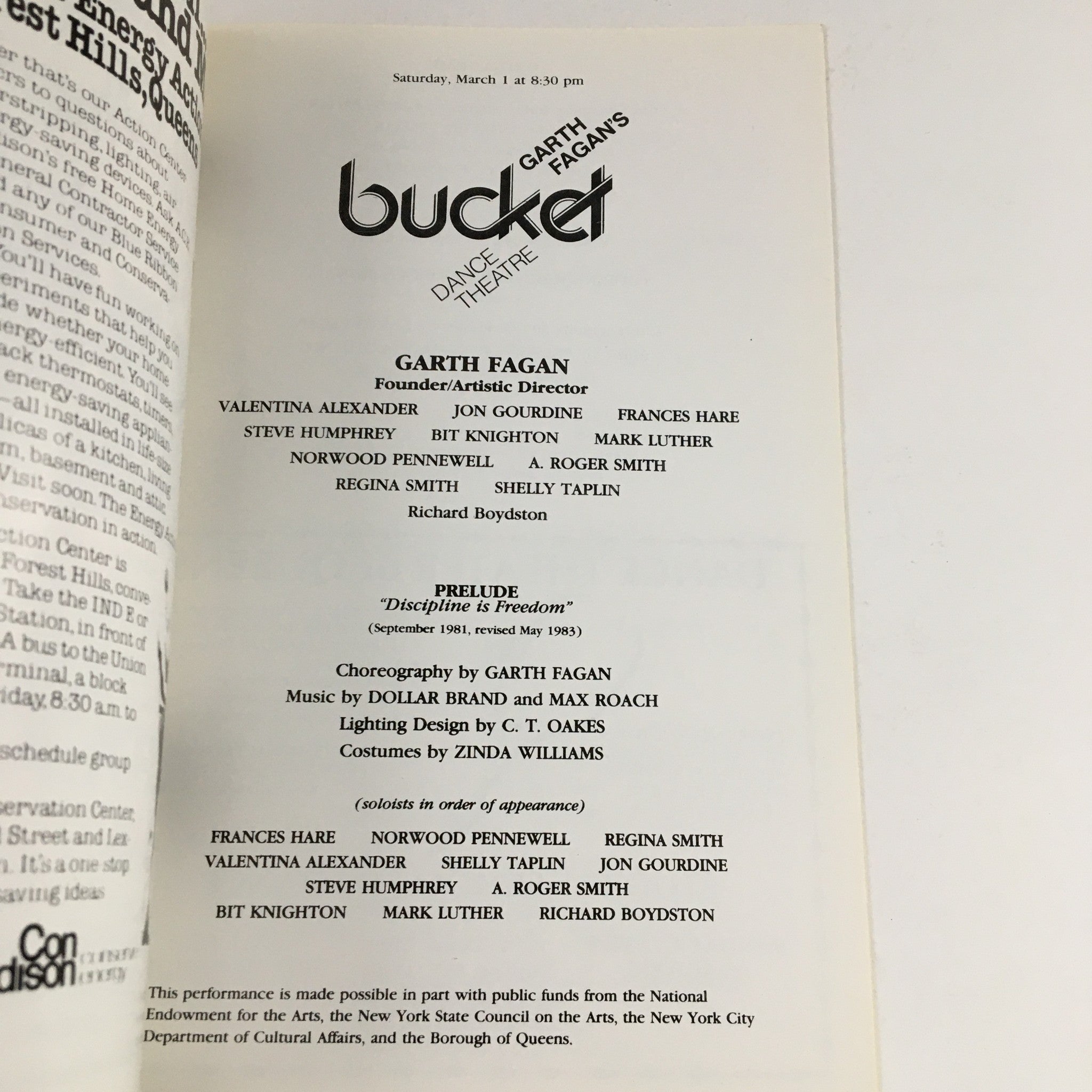 1986 Golden Center for the Performing Arts Present Garth Fagan's Bucket Dance