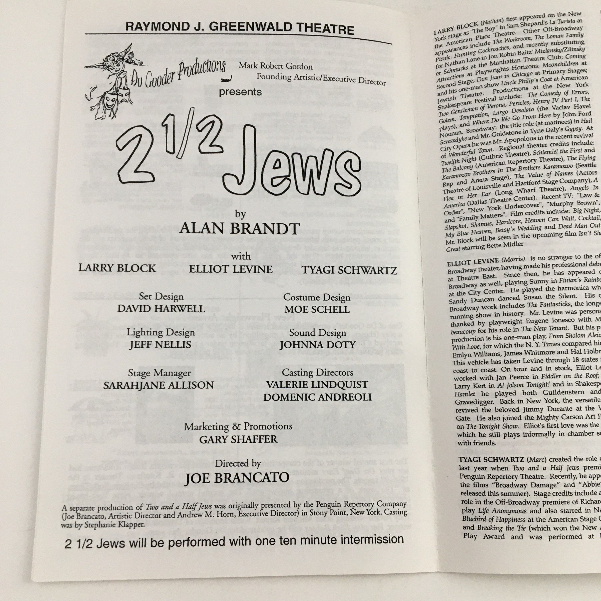 1996 DG Gooder Productions Raymond J. Greenwald Theatre Present 2 1/2 Jews