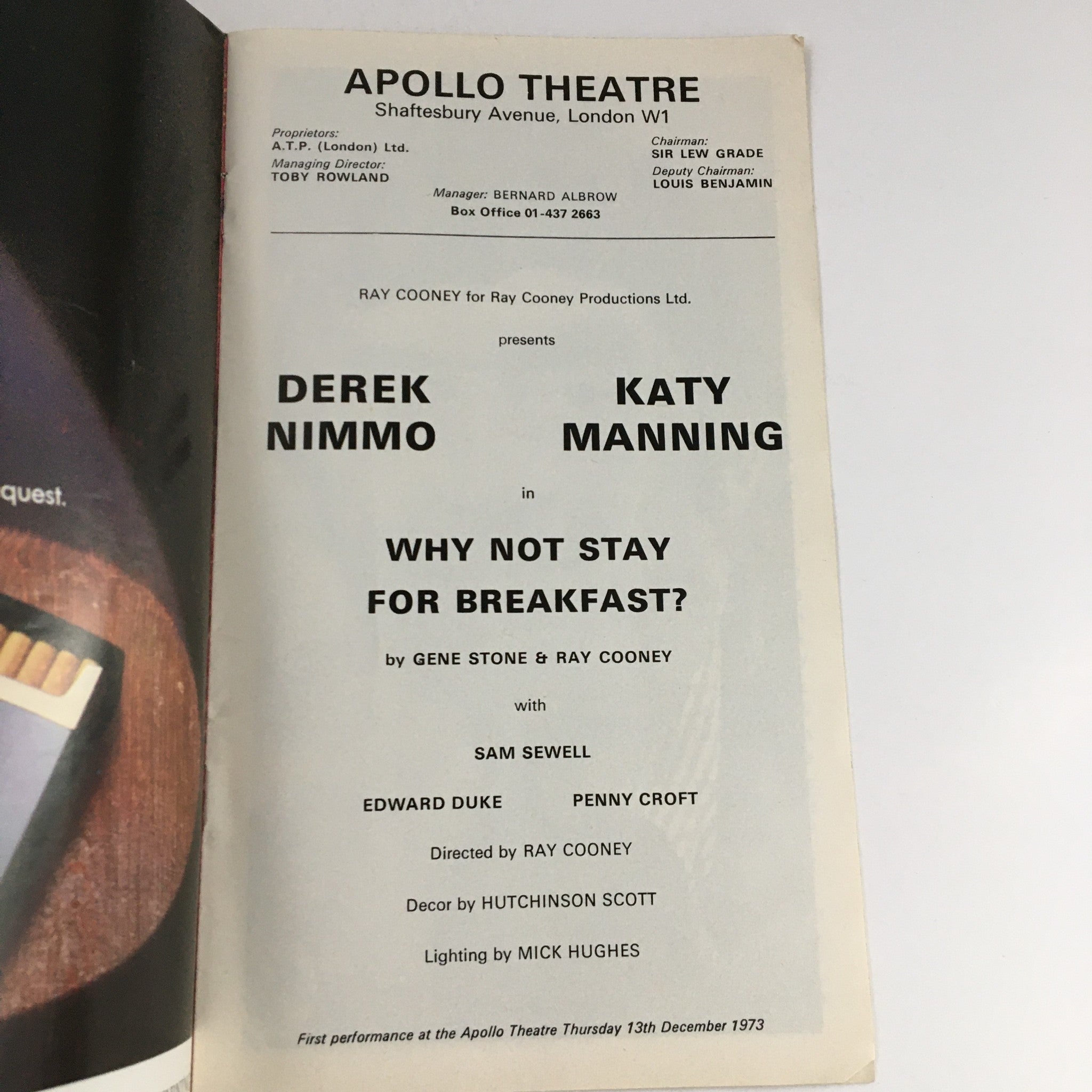 1973 Apollo Theatre Present Why Not Stay For Breakfast by Gene Stone, Ray Cooney