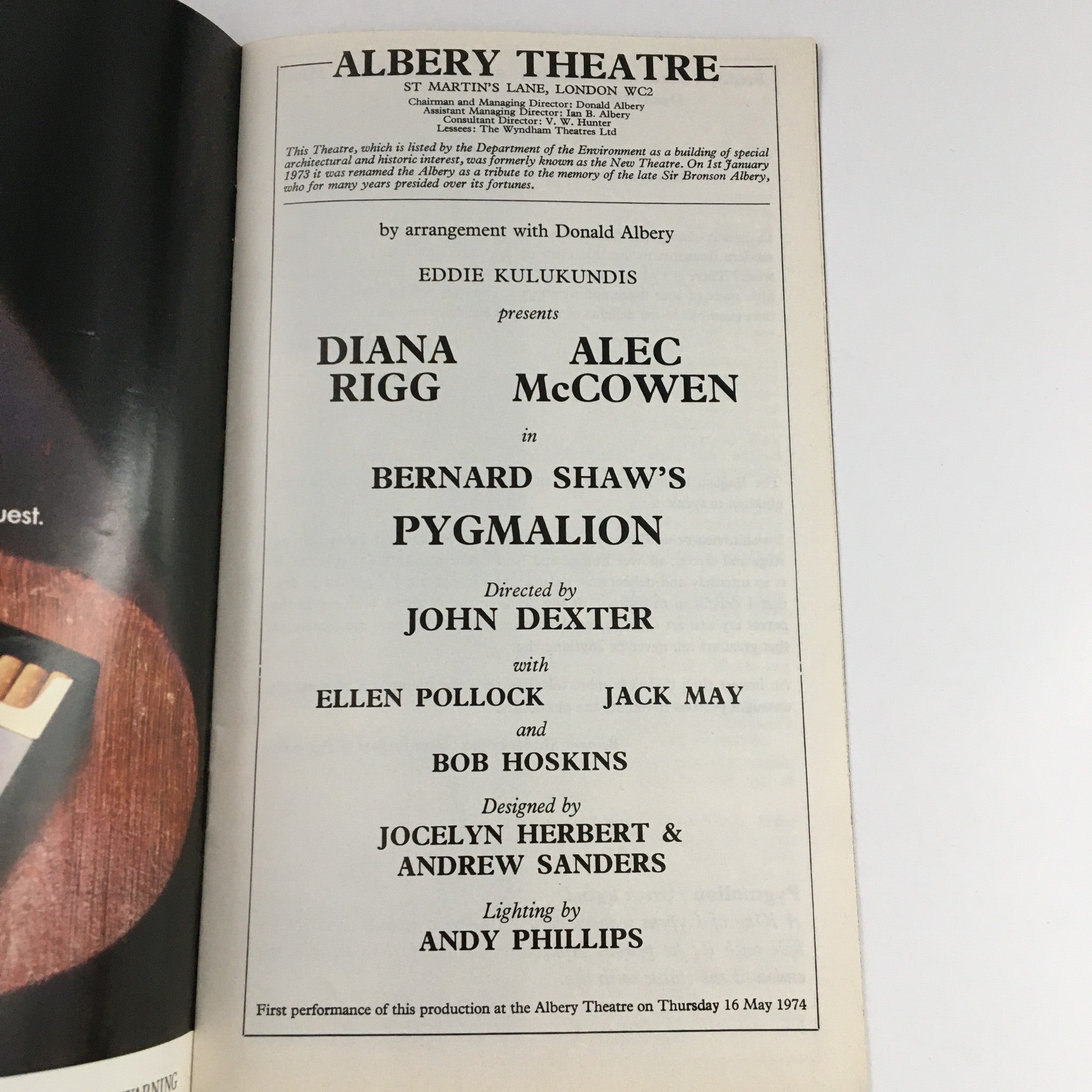 1974 Alberty Theatre Present Presents Bernard Shaw's Pygmallion by John Dexter