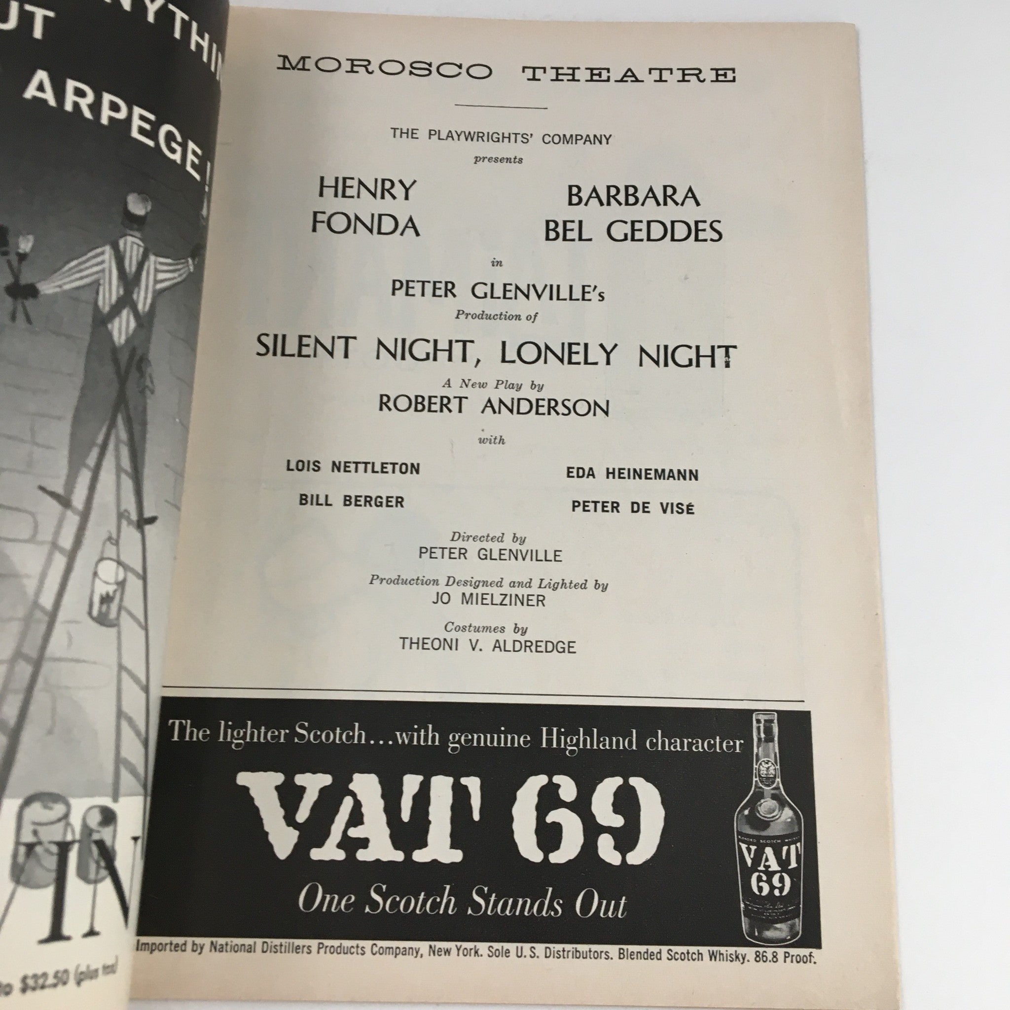 1960 Playbill Morosco Theatre Presents Henry Fonda in Silent Night, Lonely Night