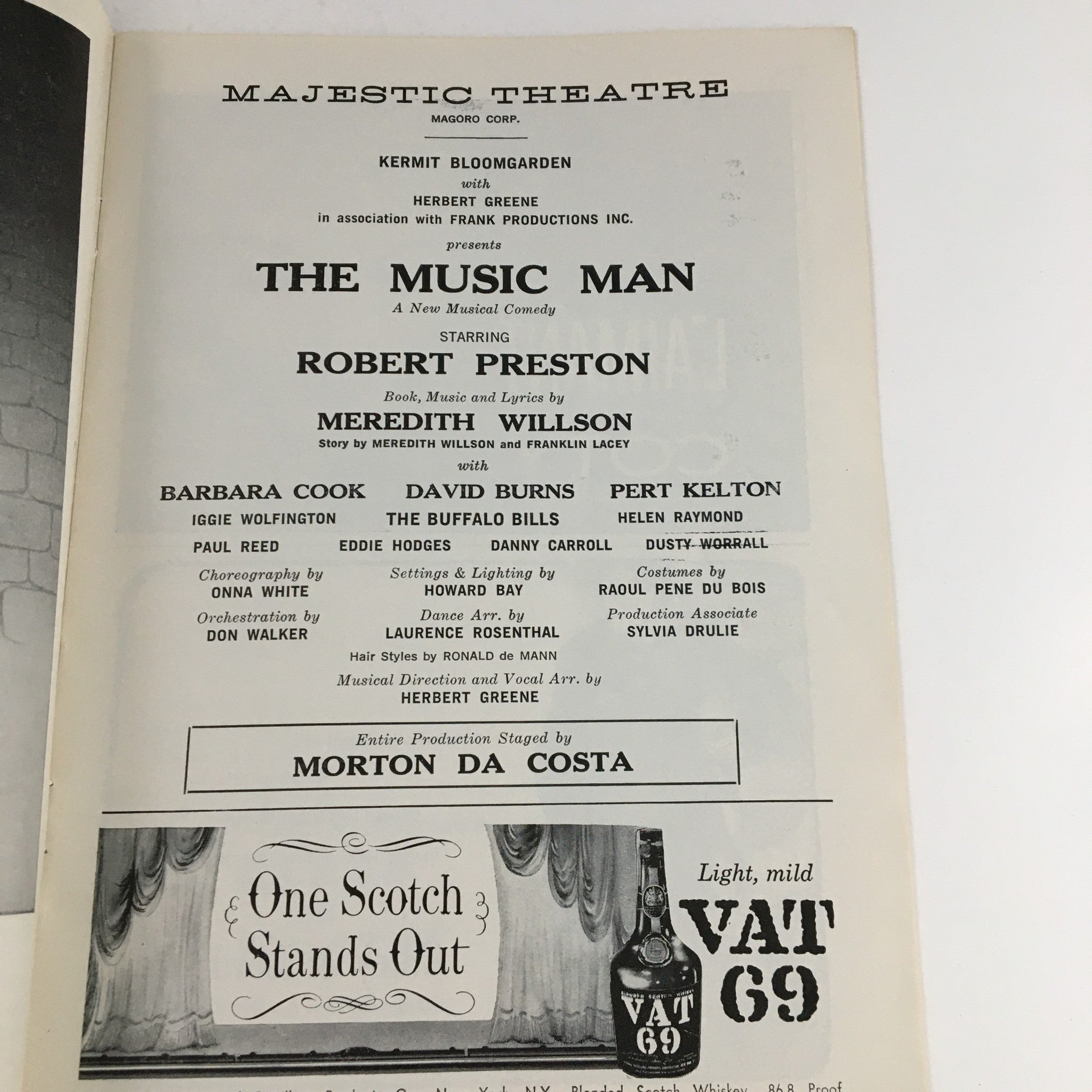 1958 Playbill Majestic Theater Present The Music Man by Morton Da Costa