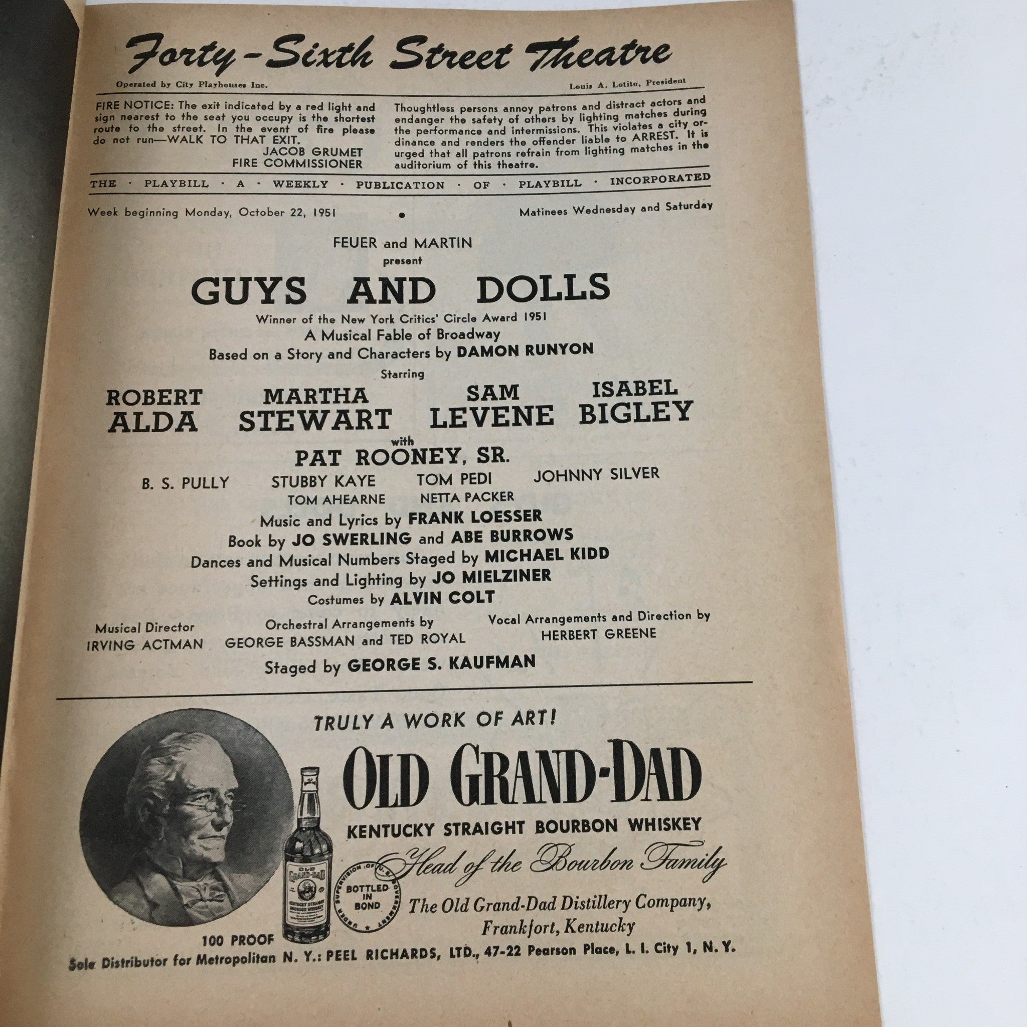 1951 Playbill Forty-Sixth Street Theatre Present Guys and Dolls by G. Kaufman