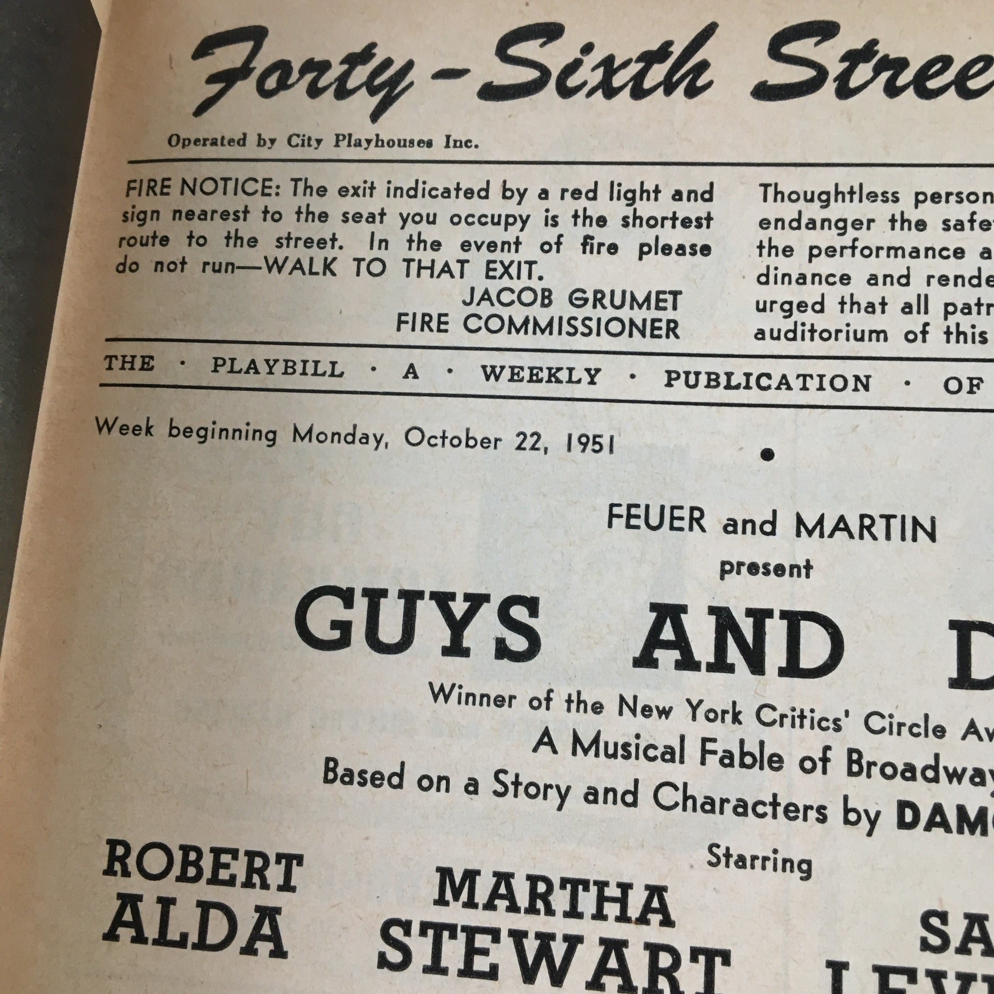 1951 Playbill Forty-Sixth Street Theatre Present Guys and Dolls by G. Kaufman