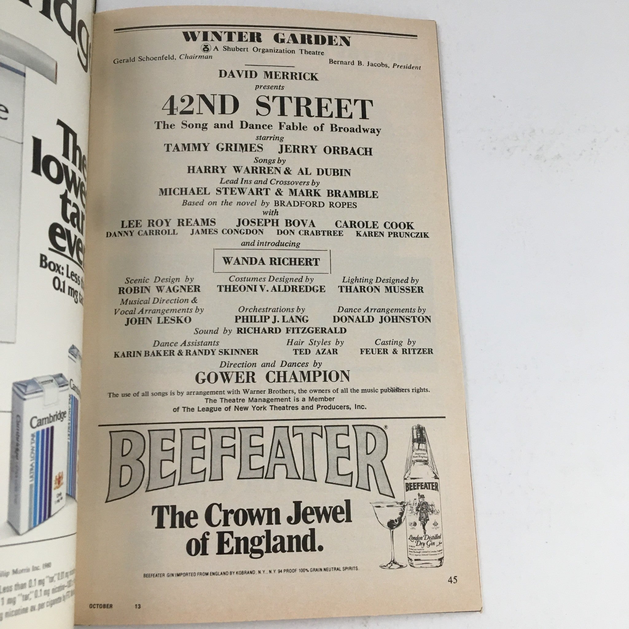 1980 Playbill Winter Garden Theatre 42nd St. The Song & Dance Fable of Broadway