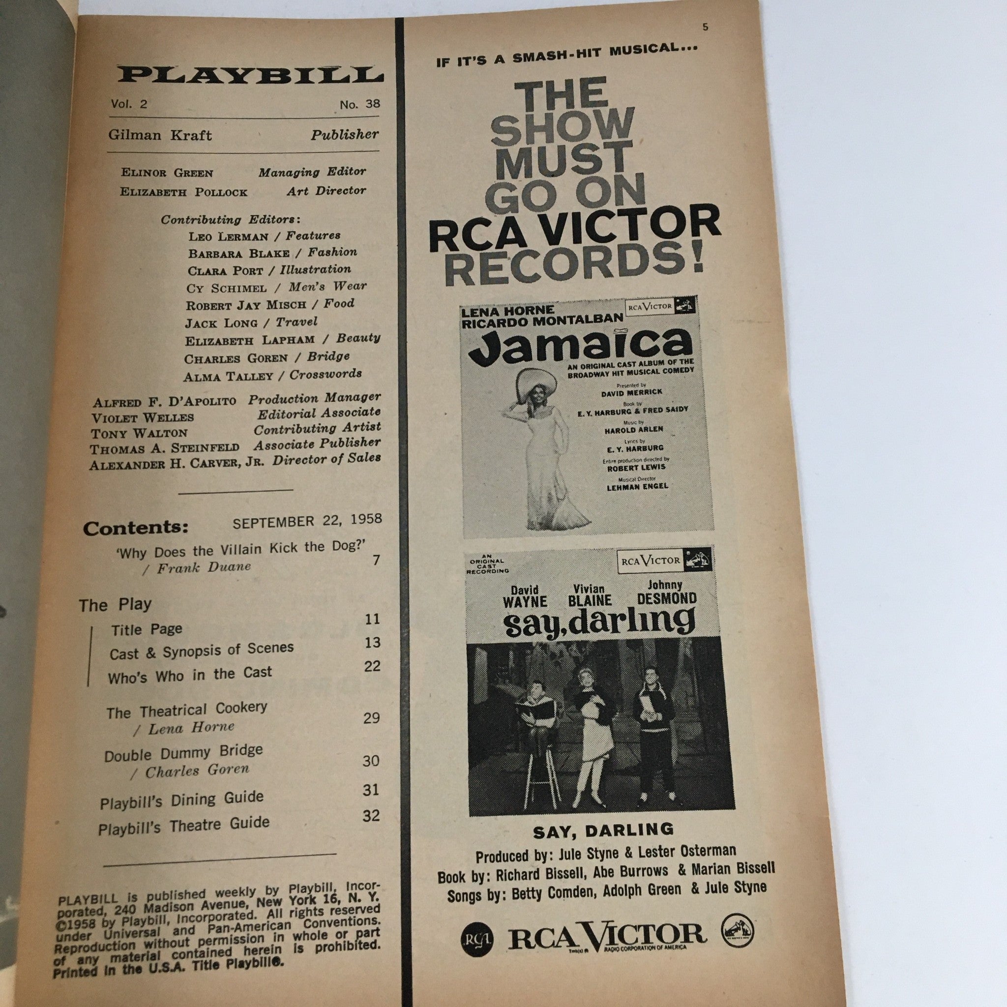 1958 Playbill The Music Box The Dark At The Top Of The Stairs by Elia Kazan