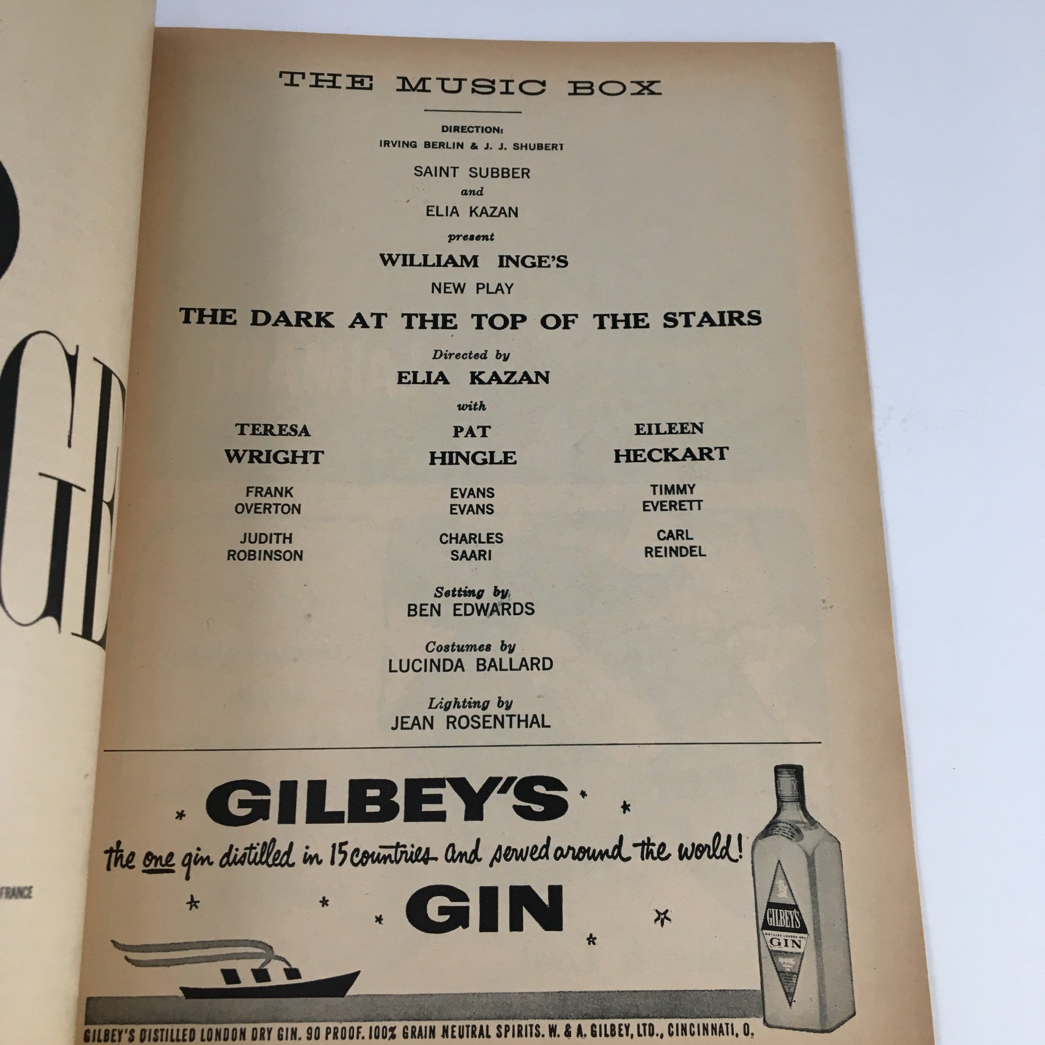 1958 Playbill The Music Box The Dark At The Top Of The Stairs by Elia Kazan