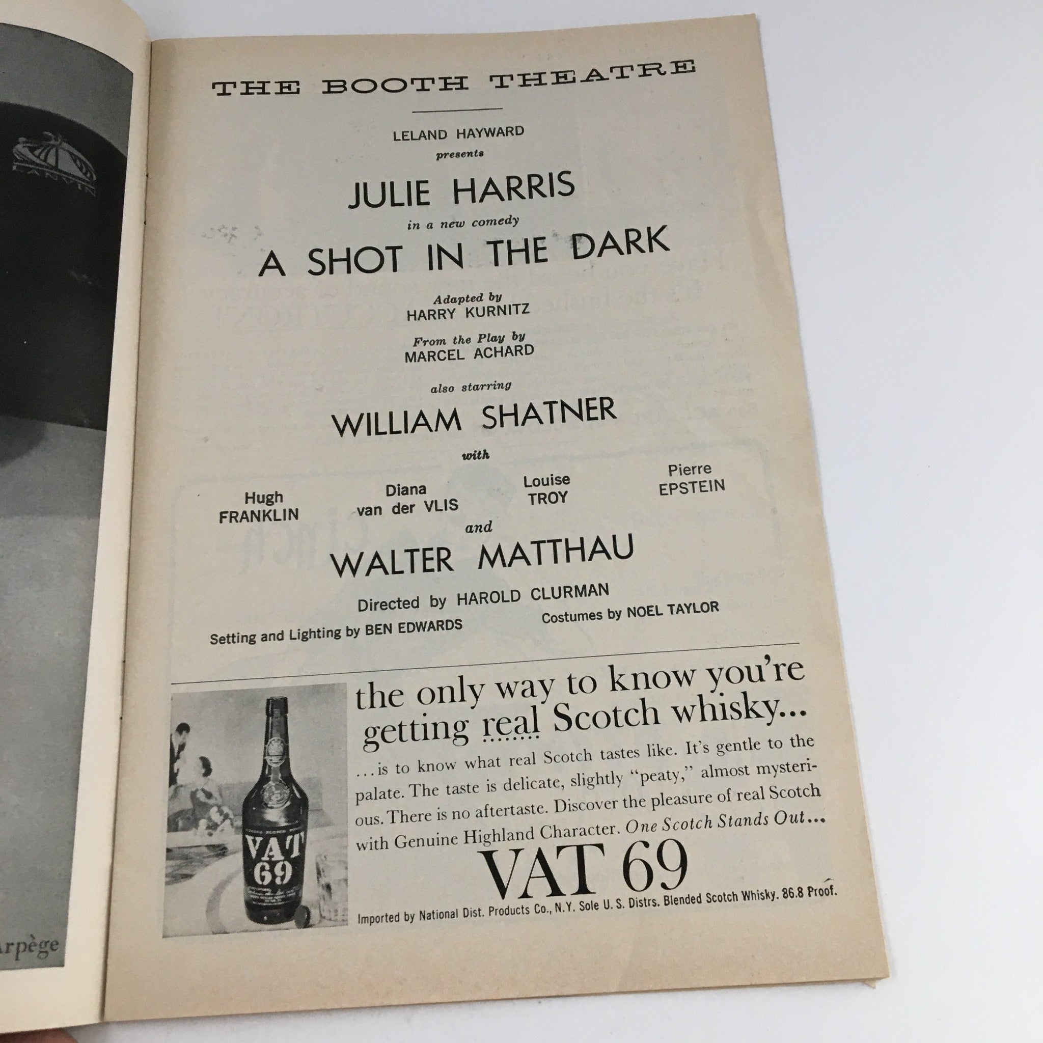 1962 Playbill The Booth Theatre Julie Harris in A Shot In The Dark by H. Clurman