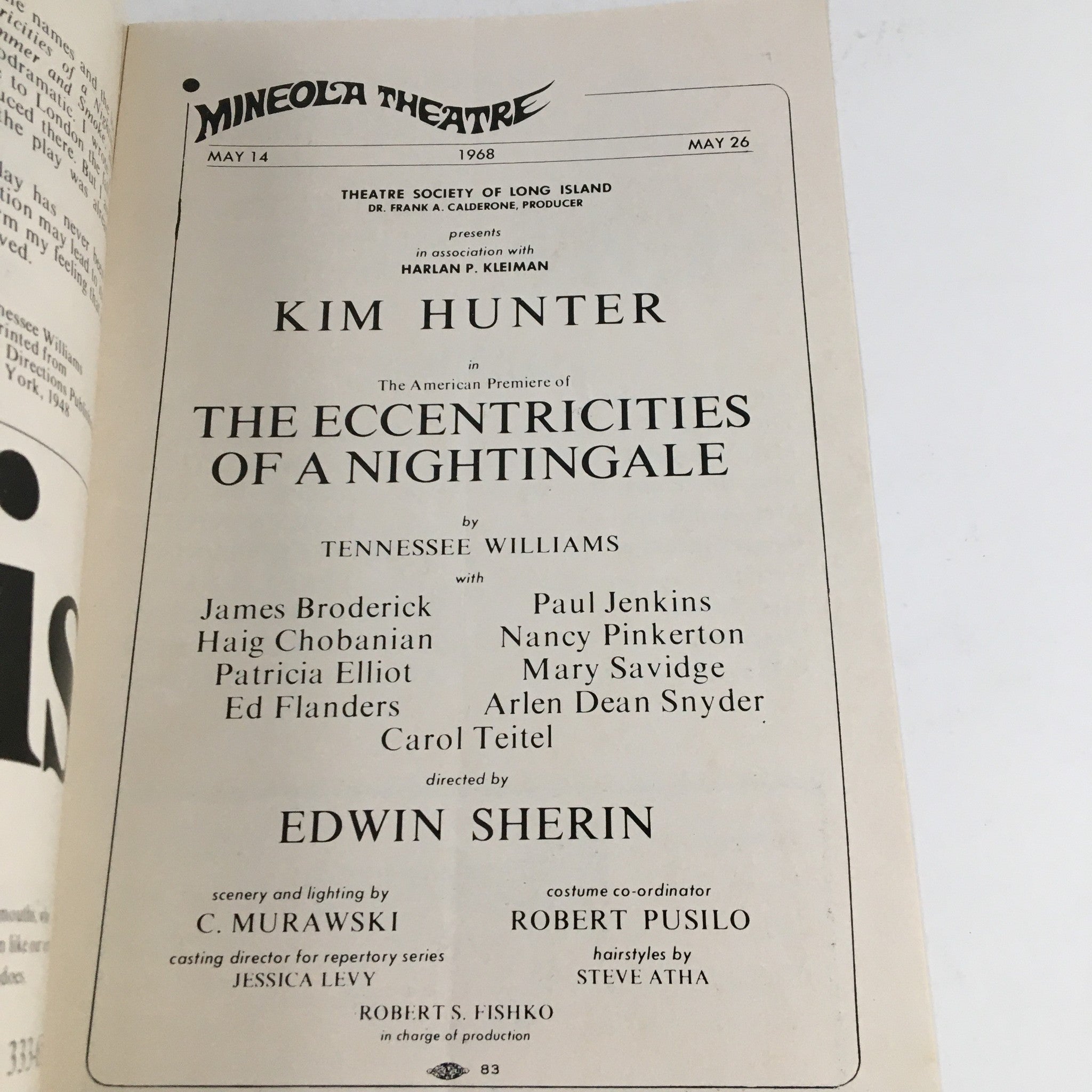 1968 Mineola Theatre Present The Eccentricities of a Nightingale by T. Williams