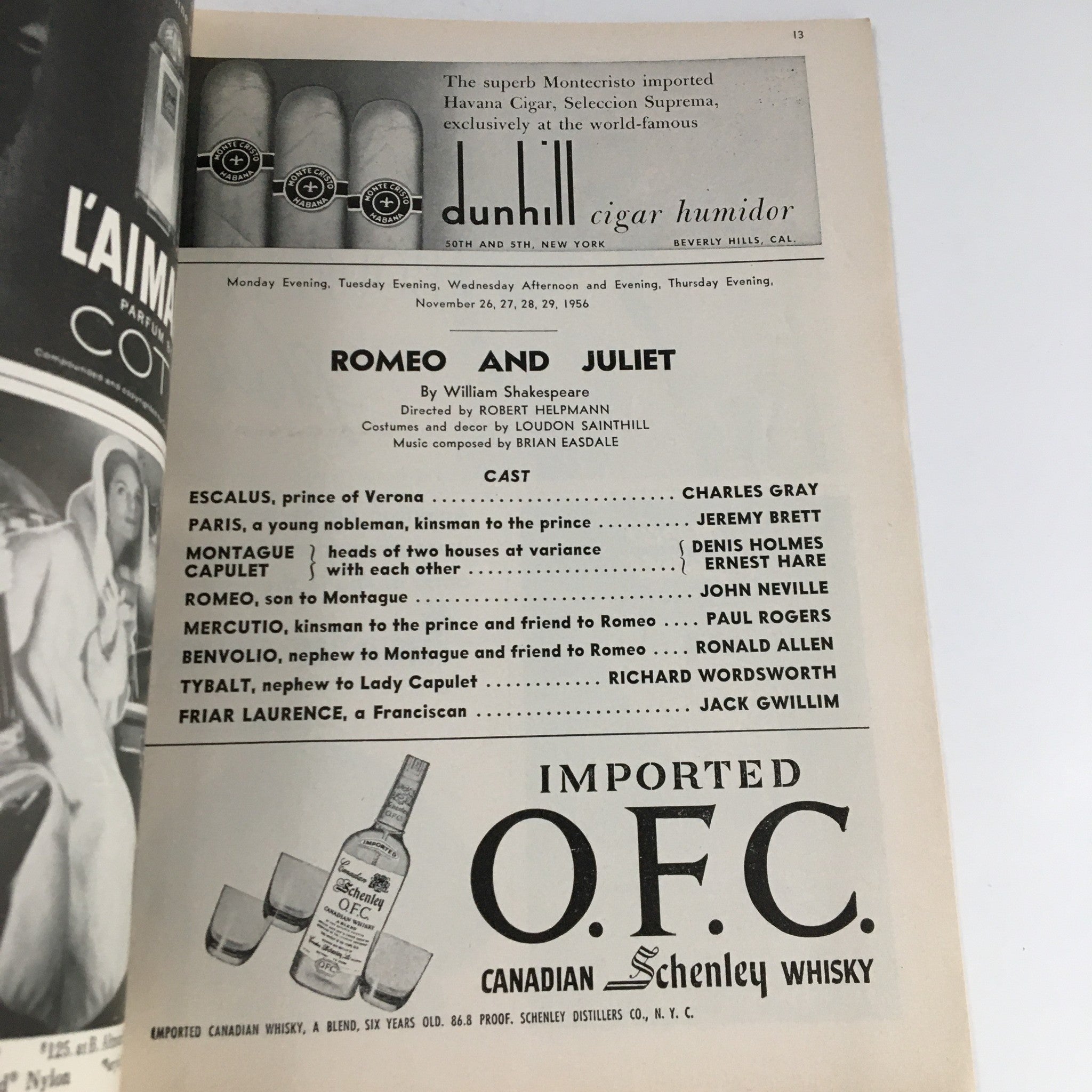 1956 Playbill The Old Vic Company Romeo and Juliet by William Shakespeare