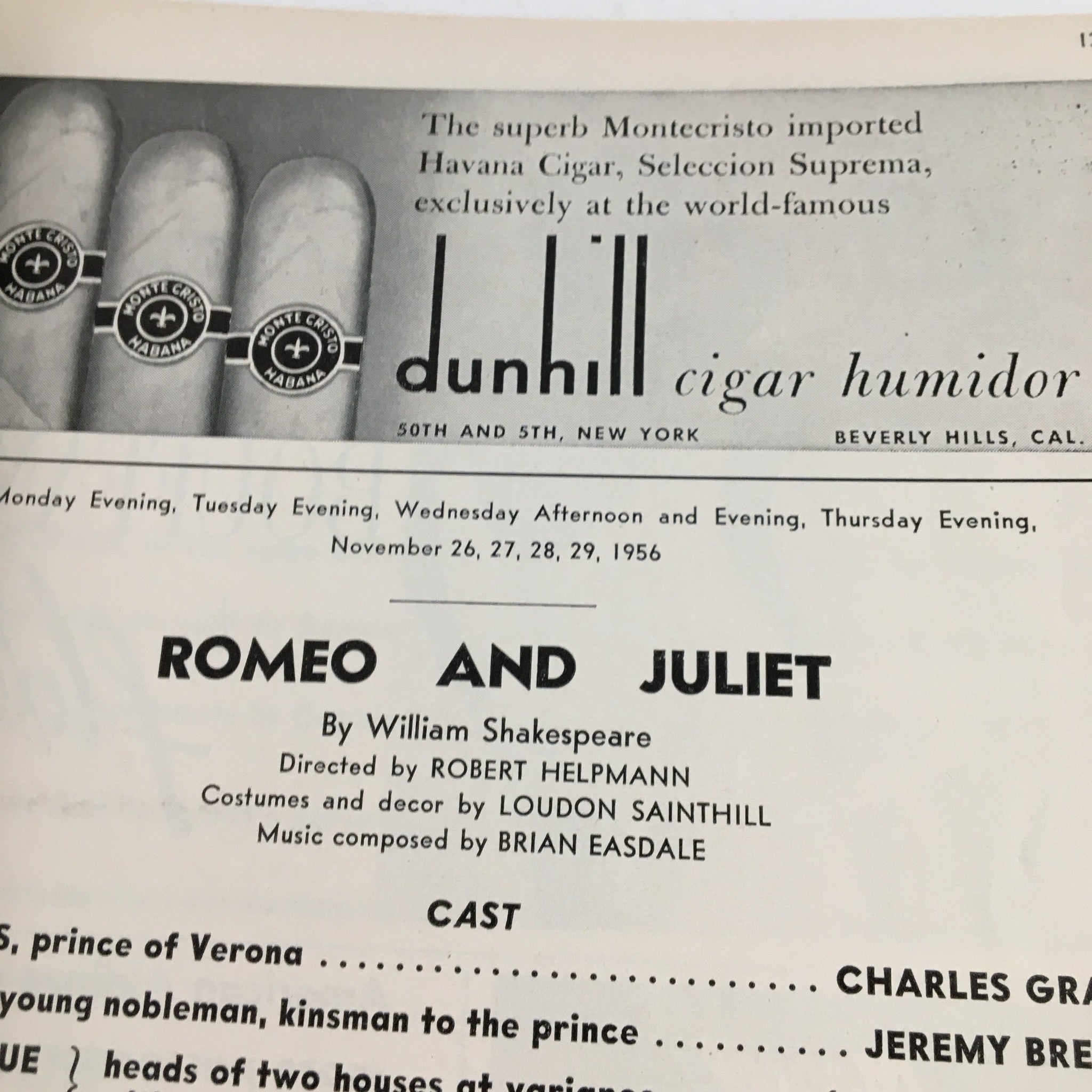 1956 Playbill The Old Vic Company Romeo and Juliet by William Shakespeare