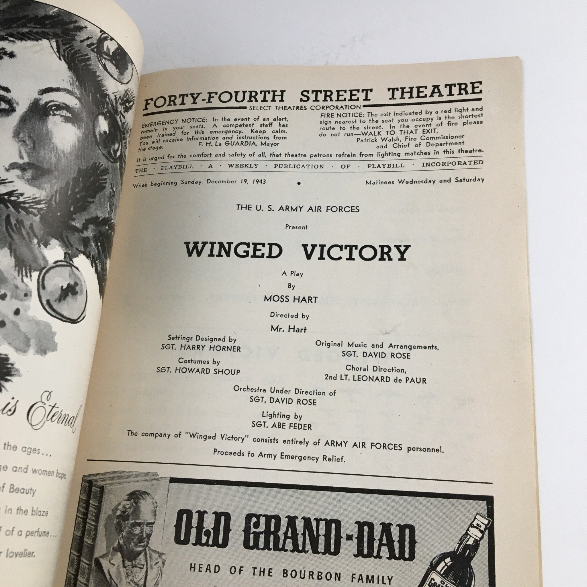 1943 44th Street Theatre Army Air Force Present Winged Victory by Moss Hart