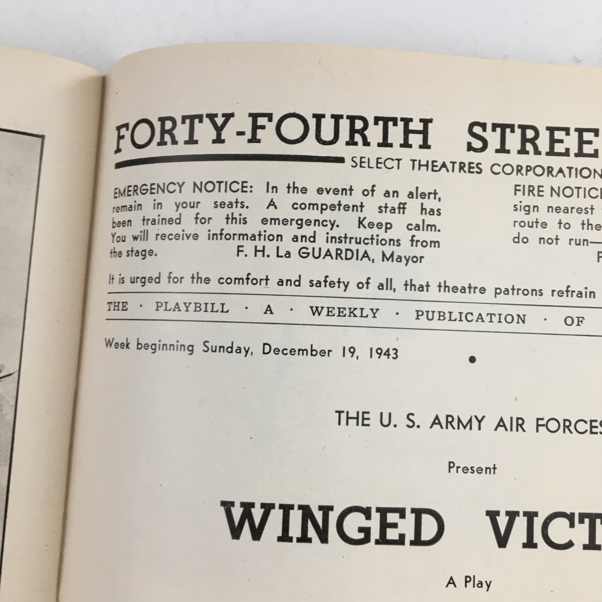 1943 44th Street Theatre Army Air Force Present Winged Victory by Moss Hart