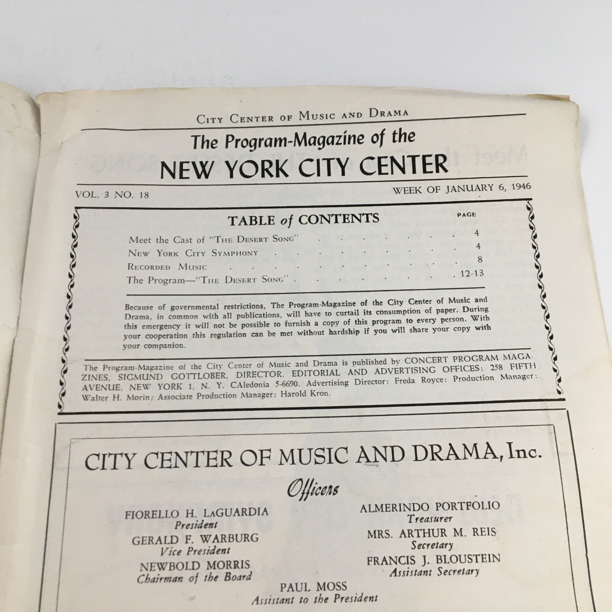 1946 The Program-Magazine of New York City Center Present The Desert Song