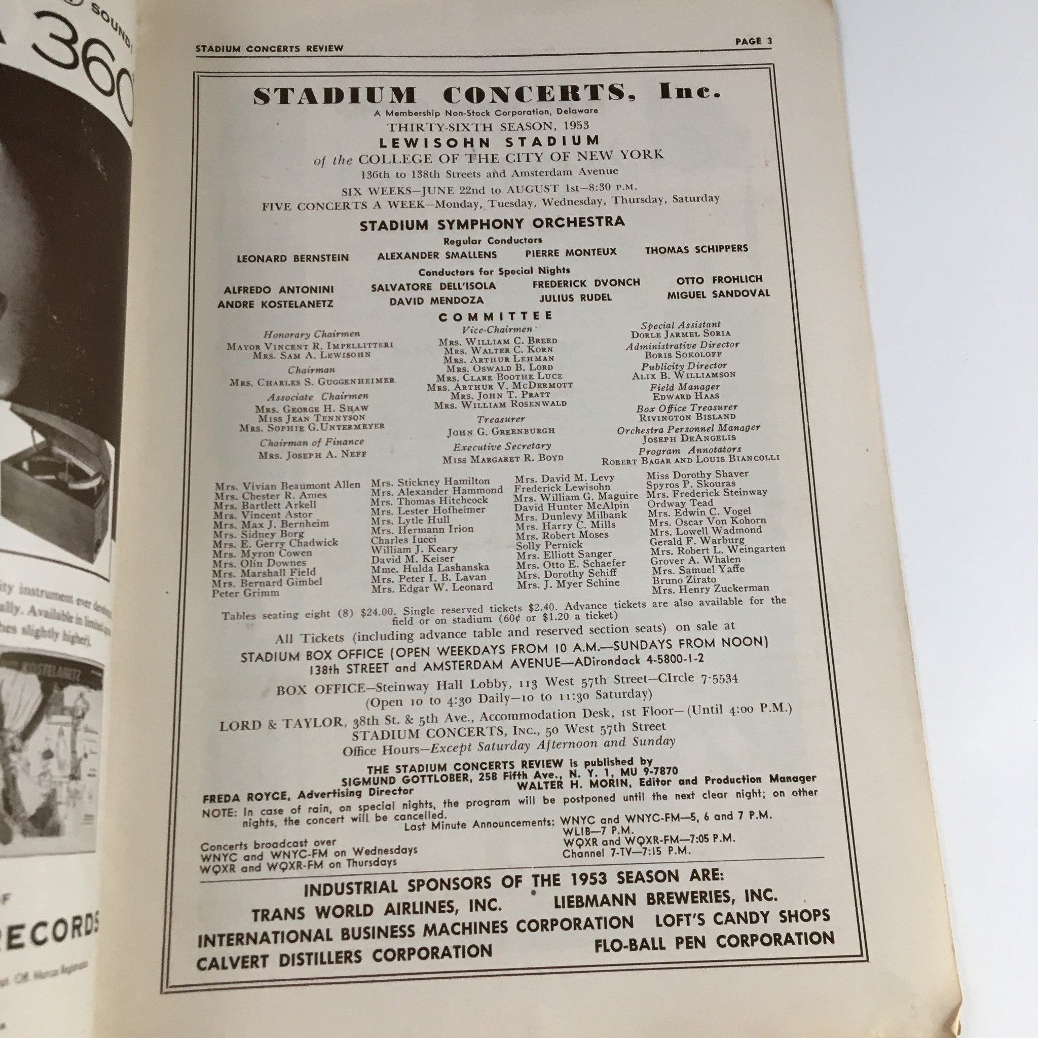 1953 Stadium Concerts Symphony Orchestra Review at Lewisohn Stadium