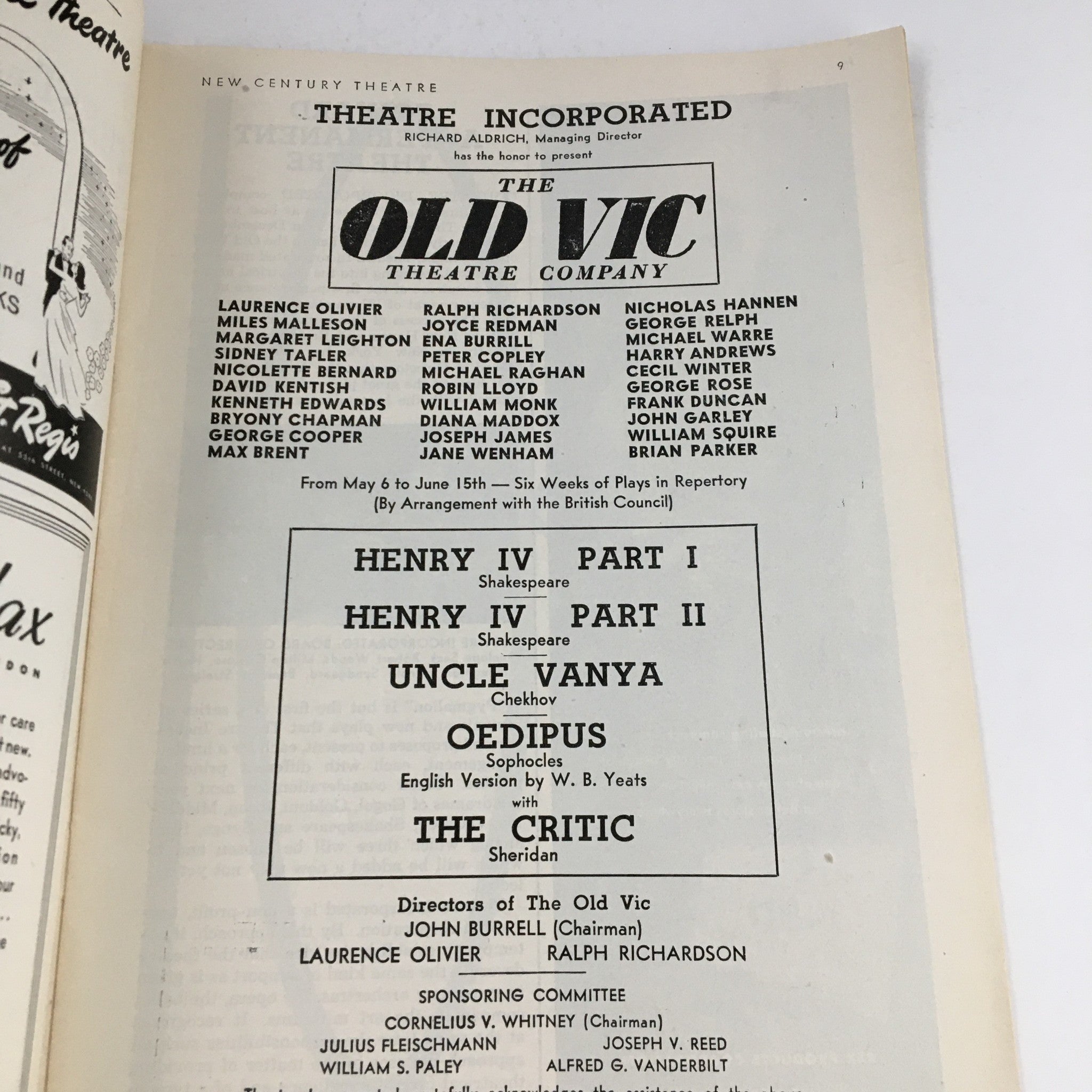 1946 Playbill The Old Vic Theatre Company Henry IV Part 1 by William Shakespeare