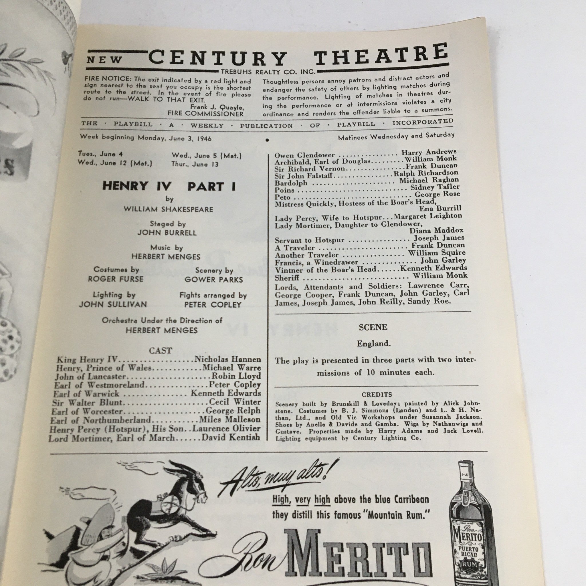 1946 Playbill The Old Vic Theatre Company Henry IV Part 1 by William Shakespeare