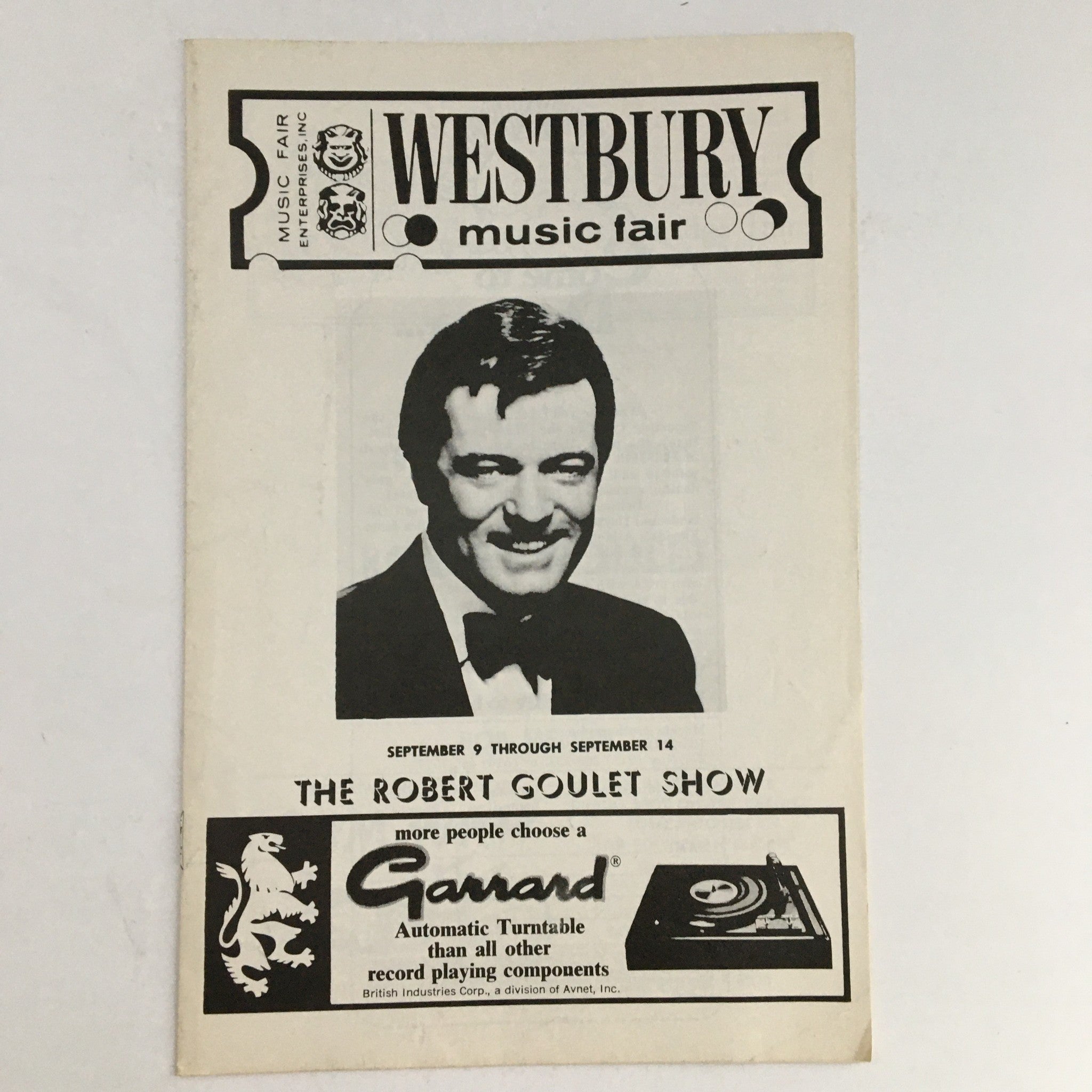 1964 Westbury Music Fair L. Gubber & Shelly Gross Present The Robert Goulet Show