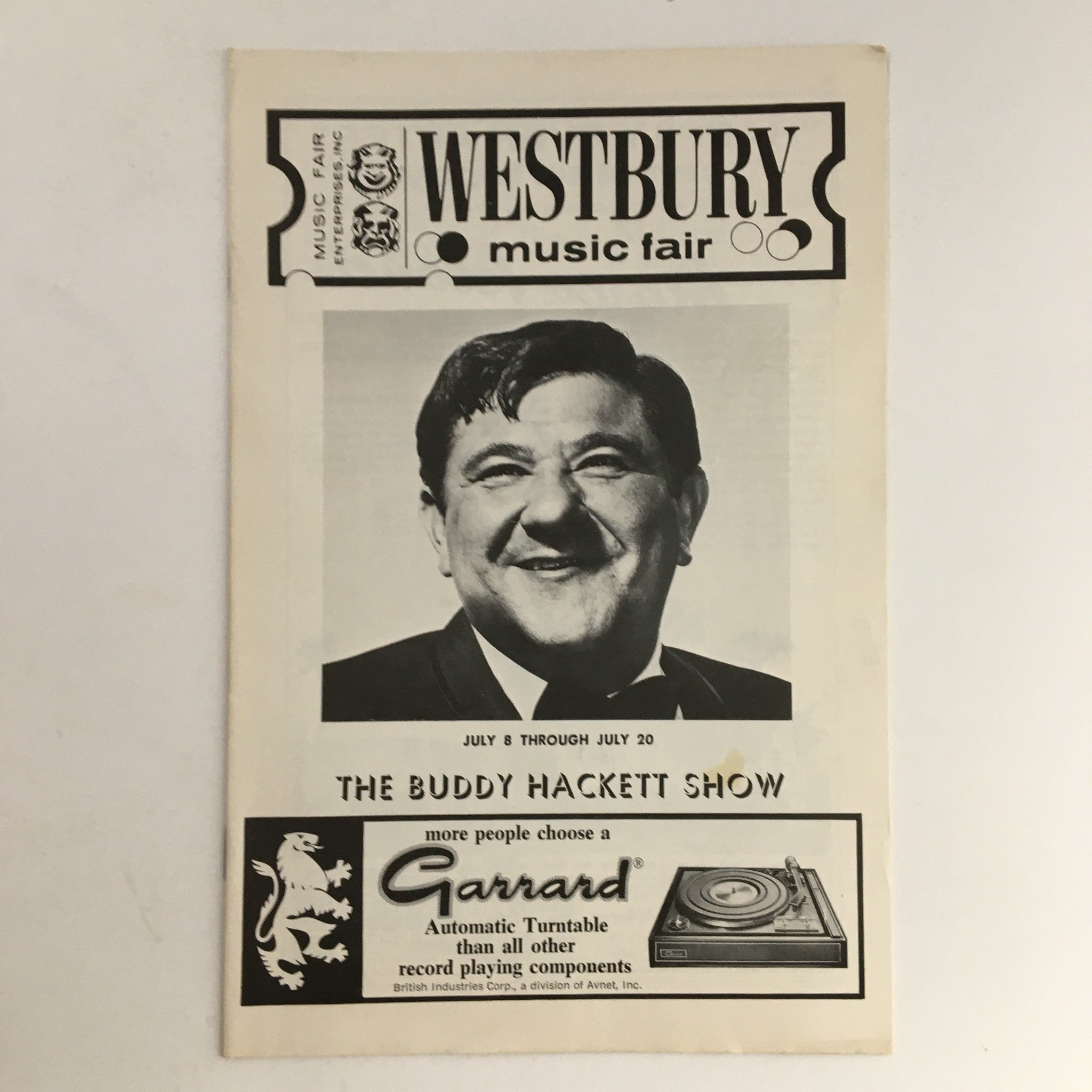 1971 Westbury Music Fair L. Gubber & Shelly Gross Present The Buddy Hackett Show