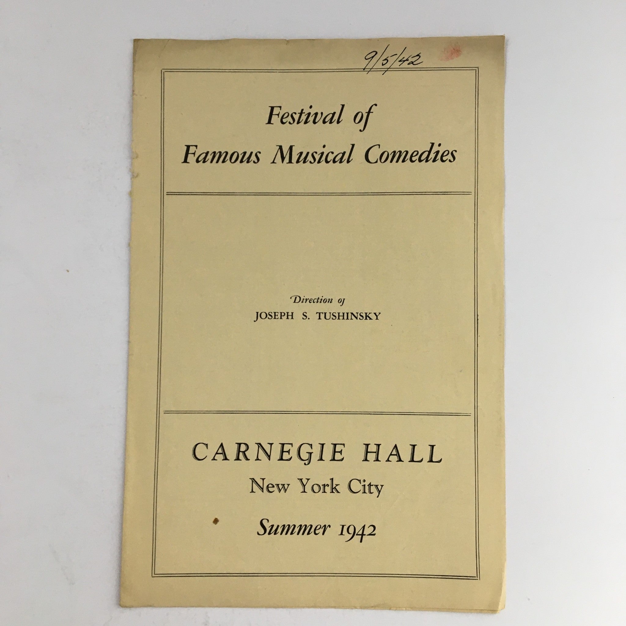 1942 Festival of Famous Musical Comedies Carnegie Hall Joseph Tushinsky