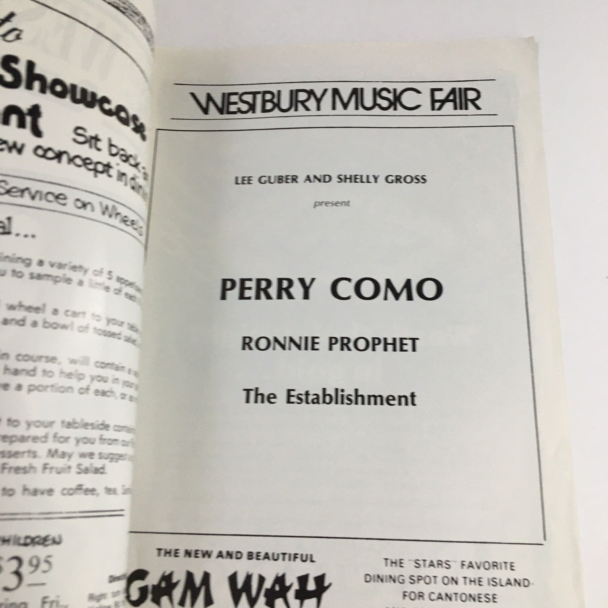 1978 Westbury Music Fair Lee Guber & Shelly Gross Present Perry Como