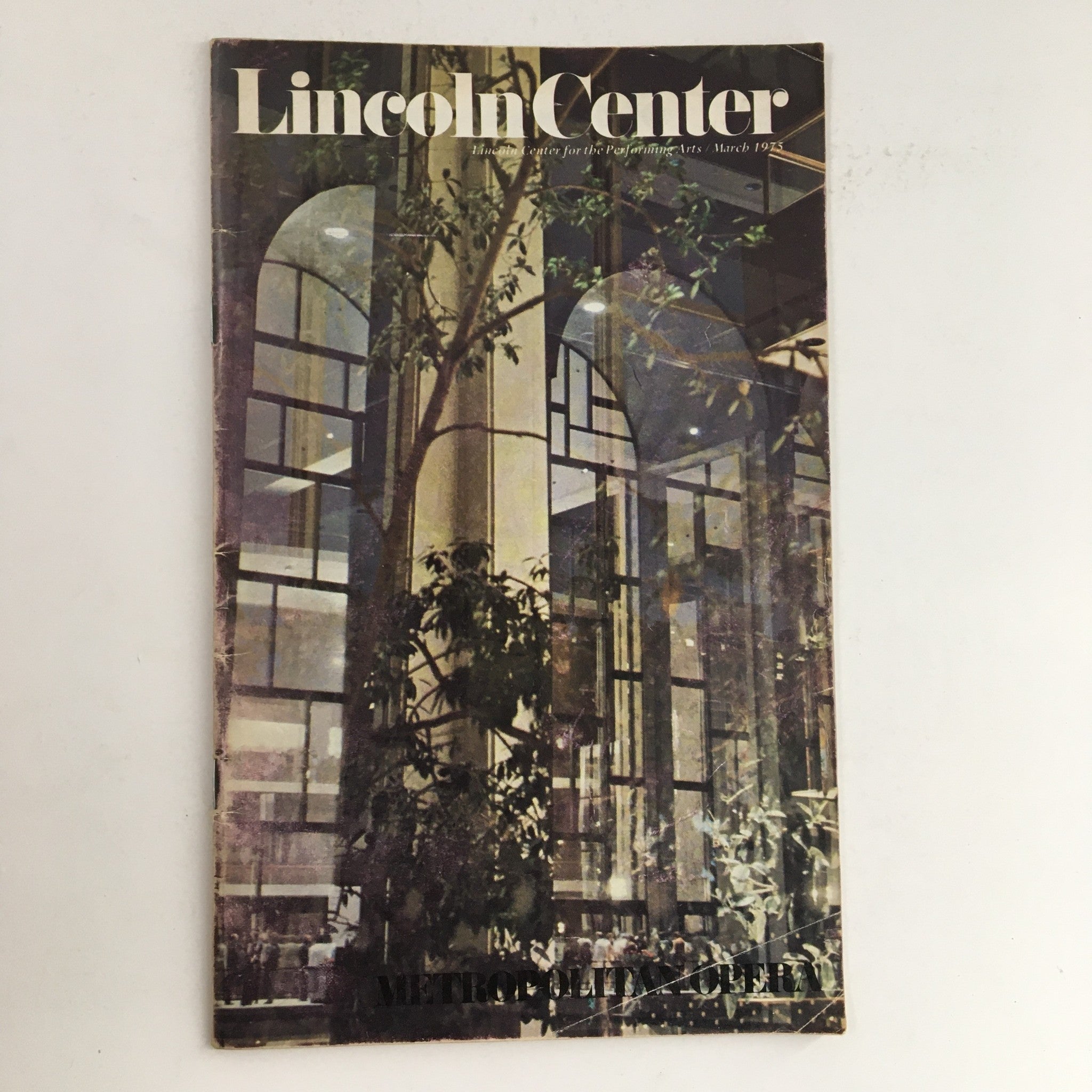 Cover page of the 1975 Stagebill for The Story of the Fat Frankenstein Monster presented by Lincoln Center, featuring a depiction of the modern architectural elements of the venue.