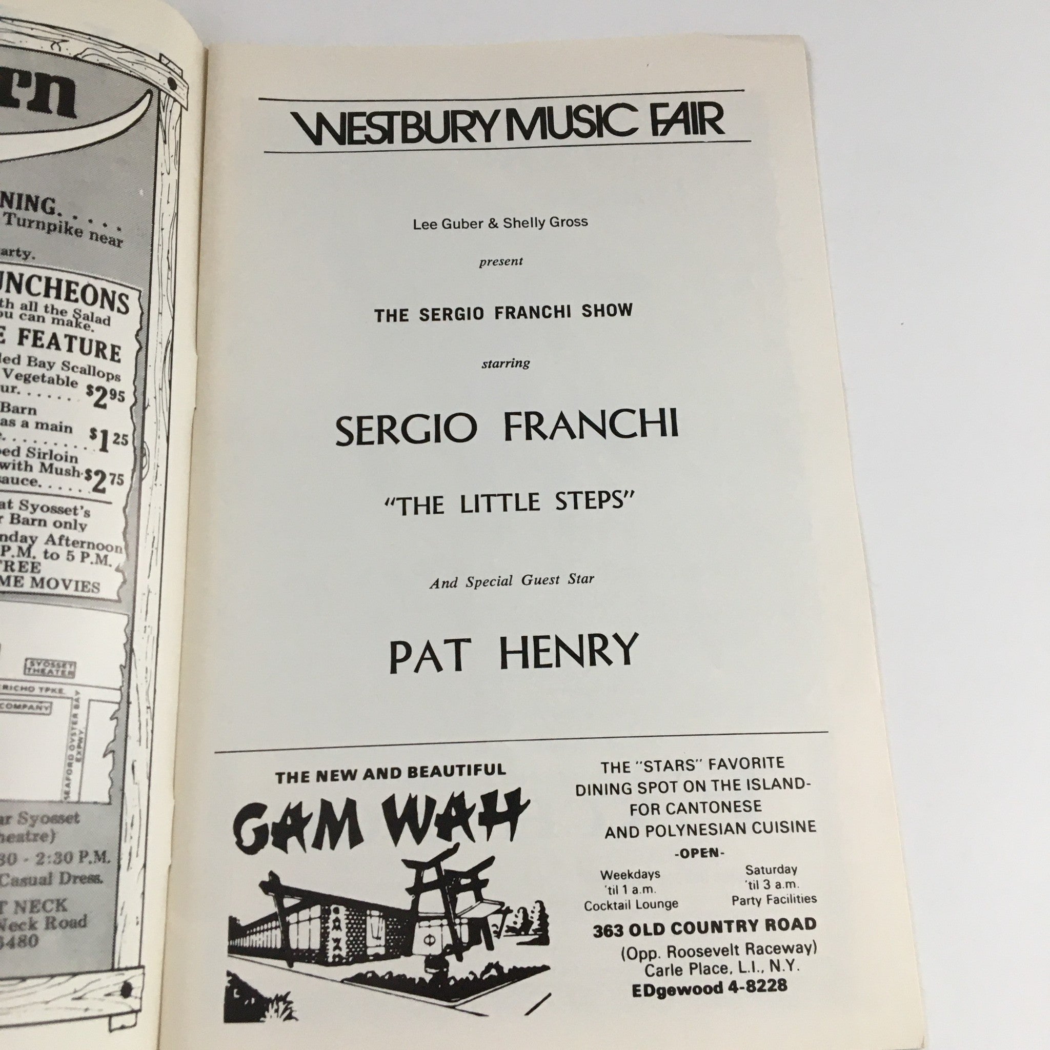 1970 Playbill Westbury Music Fair The Sergio Franchi Show "The Little Steps" VG