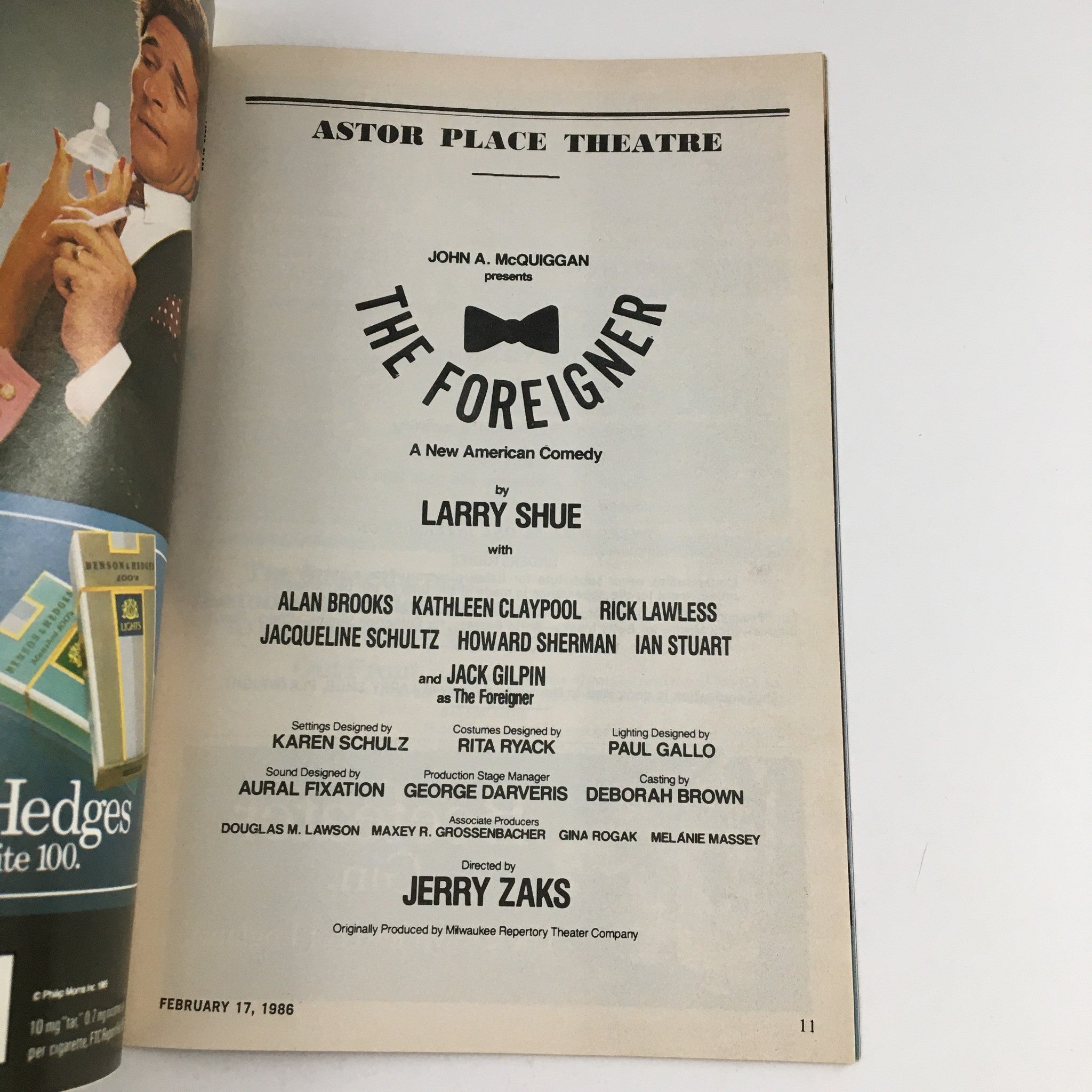 1986 Playbill Astor Palace Theatre Present The Foreigner Comedy by Larry Shue VG