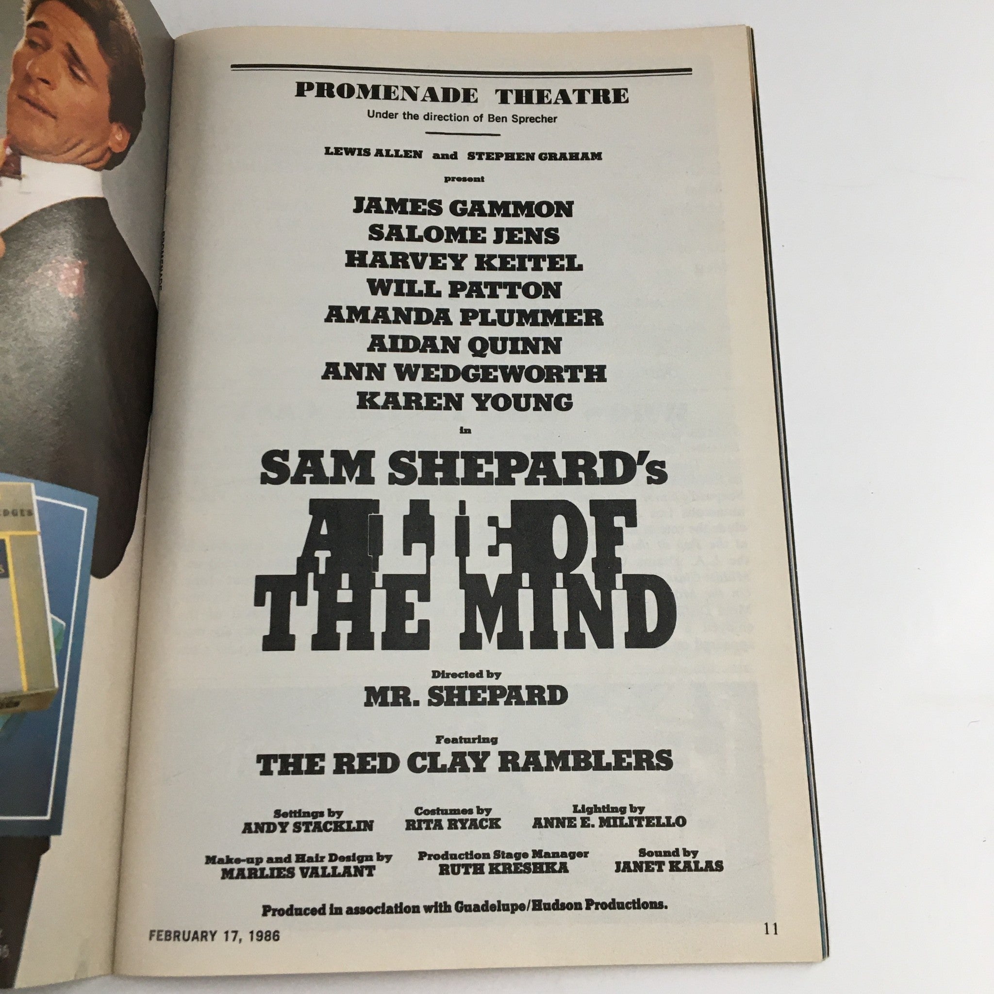 1986 Playbill Promenade Theatre Present Sam Shepard's A Lie Of The Mind VG