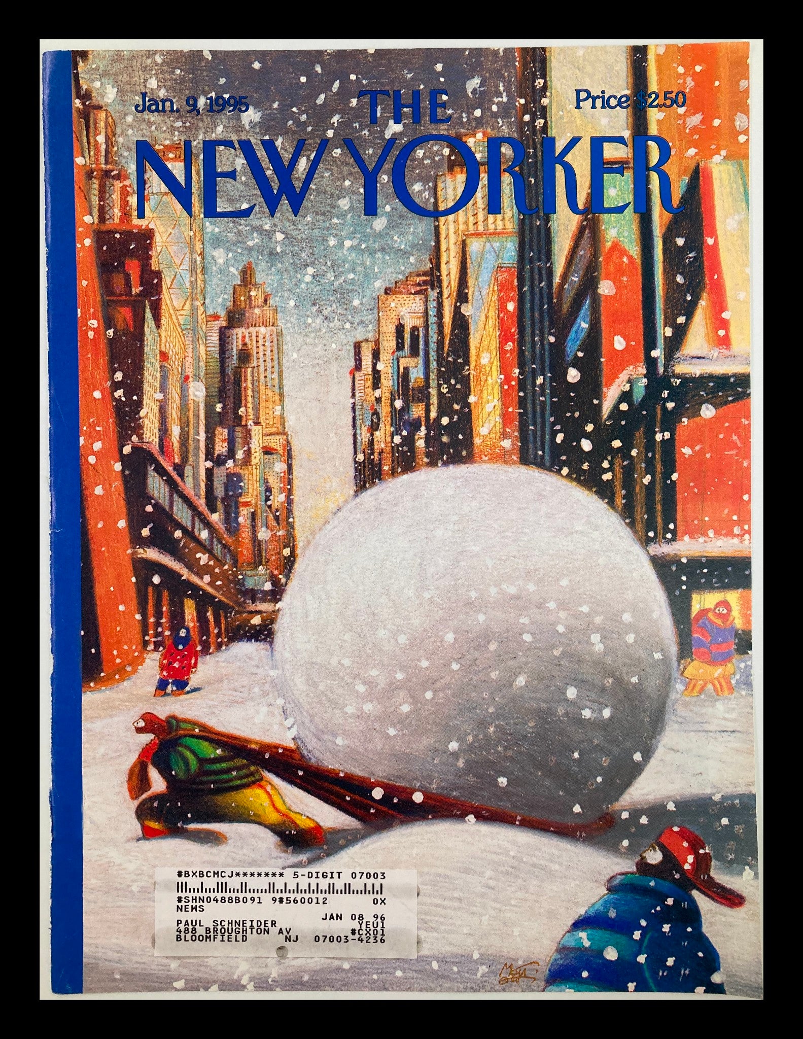 COVER ONLY The New Yorker January 9 1995 Snow Hawl by Lorenzo Mattotti