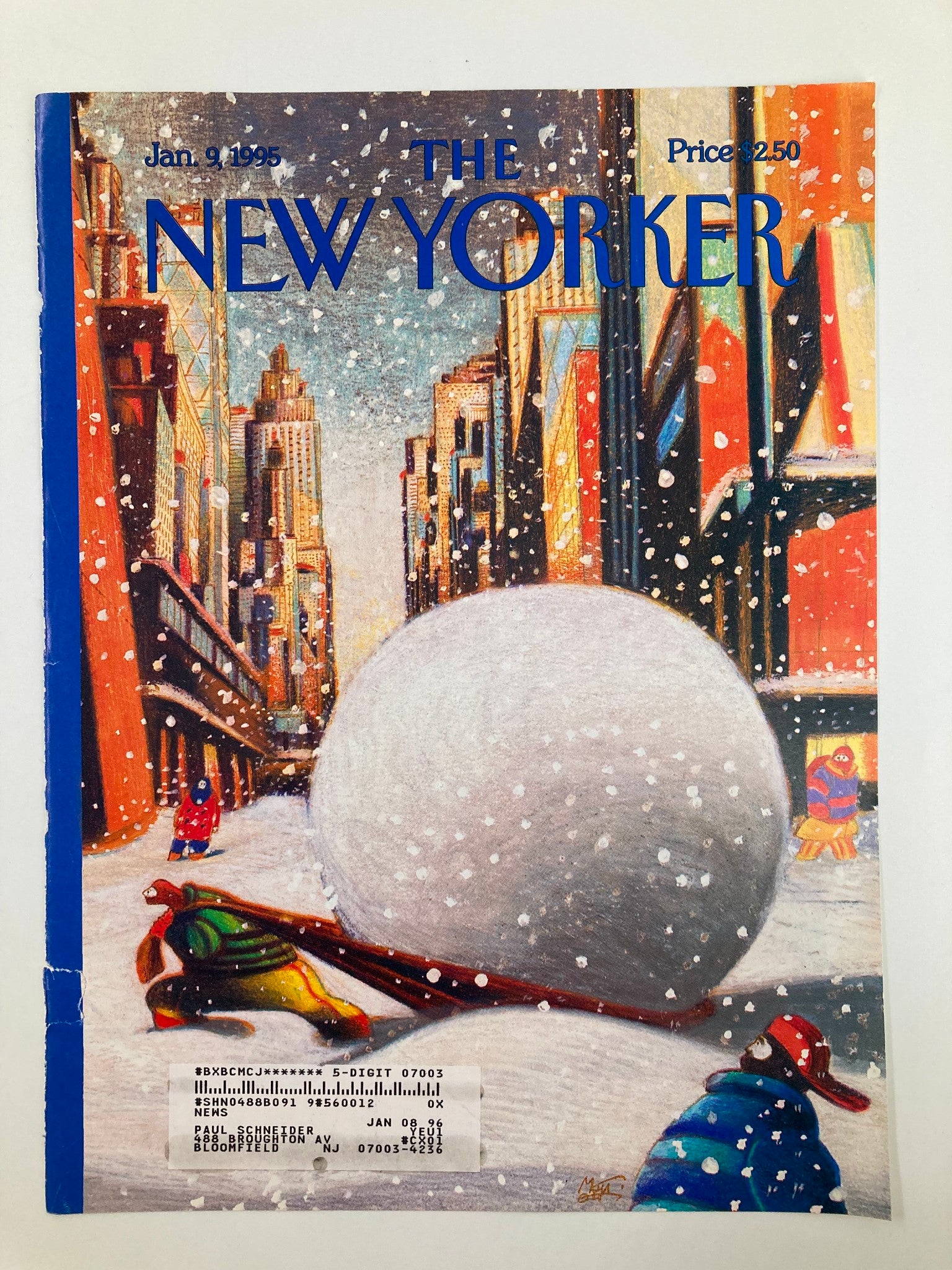 COVER ONLY The New Yorker January 9 1995 Snow Hawl by Lorenzo Mattotti