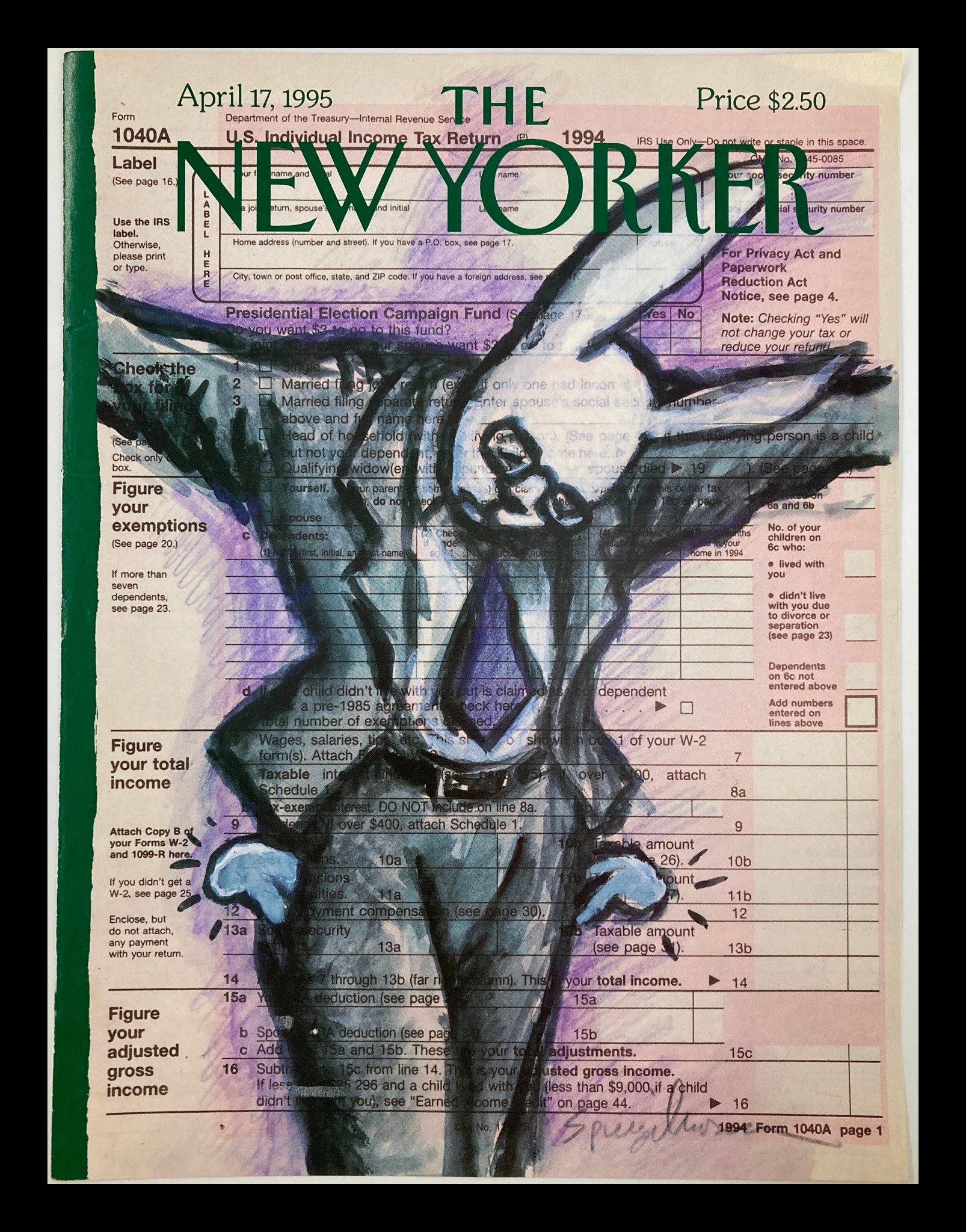 COVER ONLY The New Yorker April 17 1995 Theology of the Tax Cut by A. Spiegelman