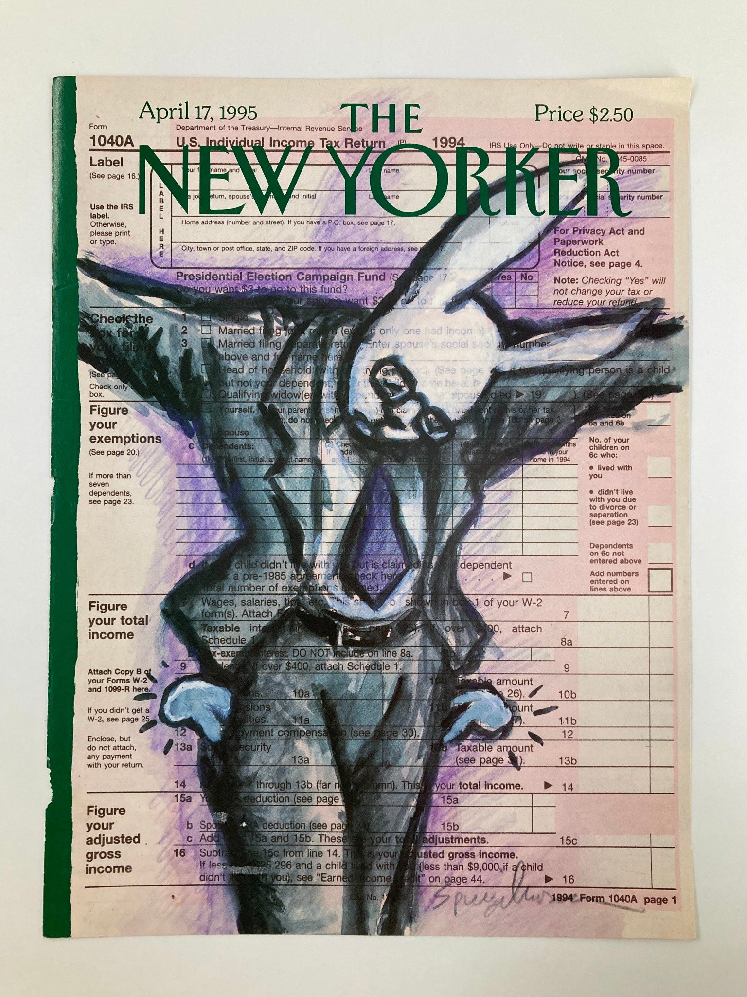 COVER ONLY The New Yorker April 17 1995 Theology of the Tax Cut by A. Spiegelman