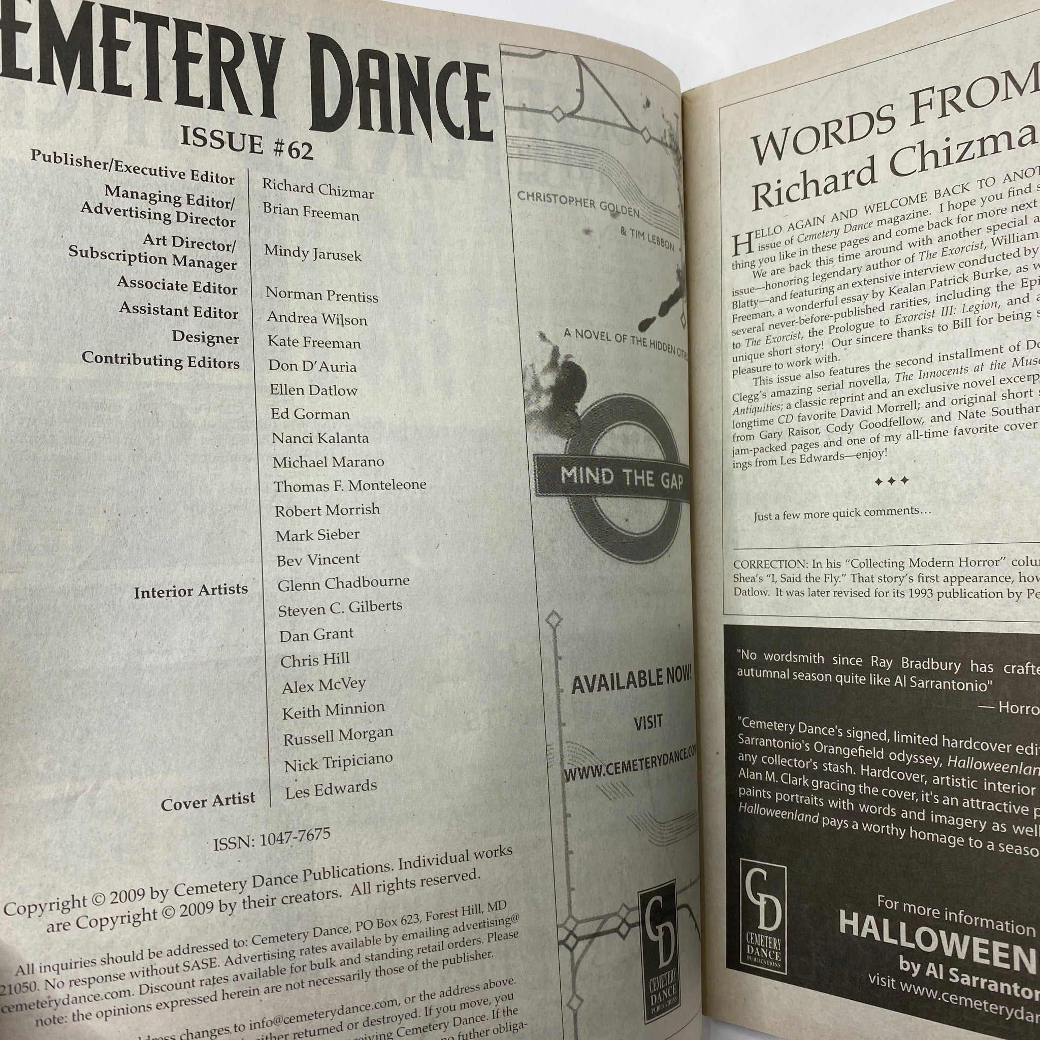 Cemetery Dance Magazine October 2009 #62 William Peter Blatty Special No Label