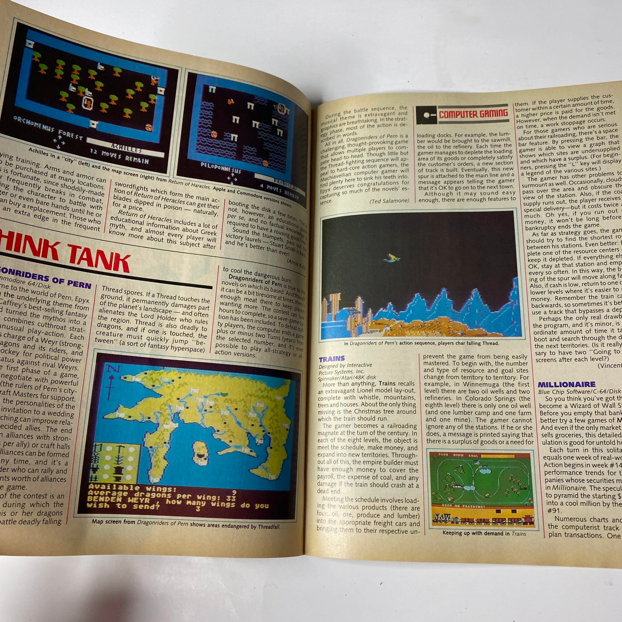 Feature on 'Think Tank' video game in Electronic Games Magazine September 1984, detailing game mechanics and strategies for effective play.