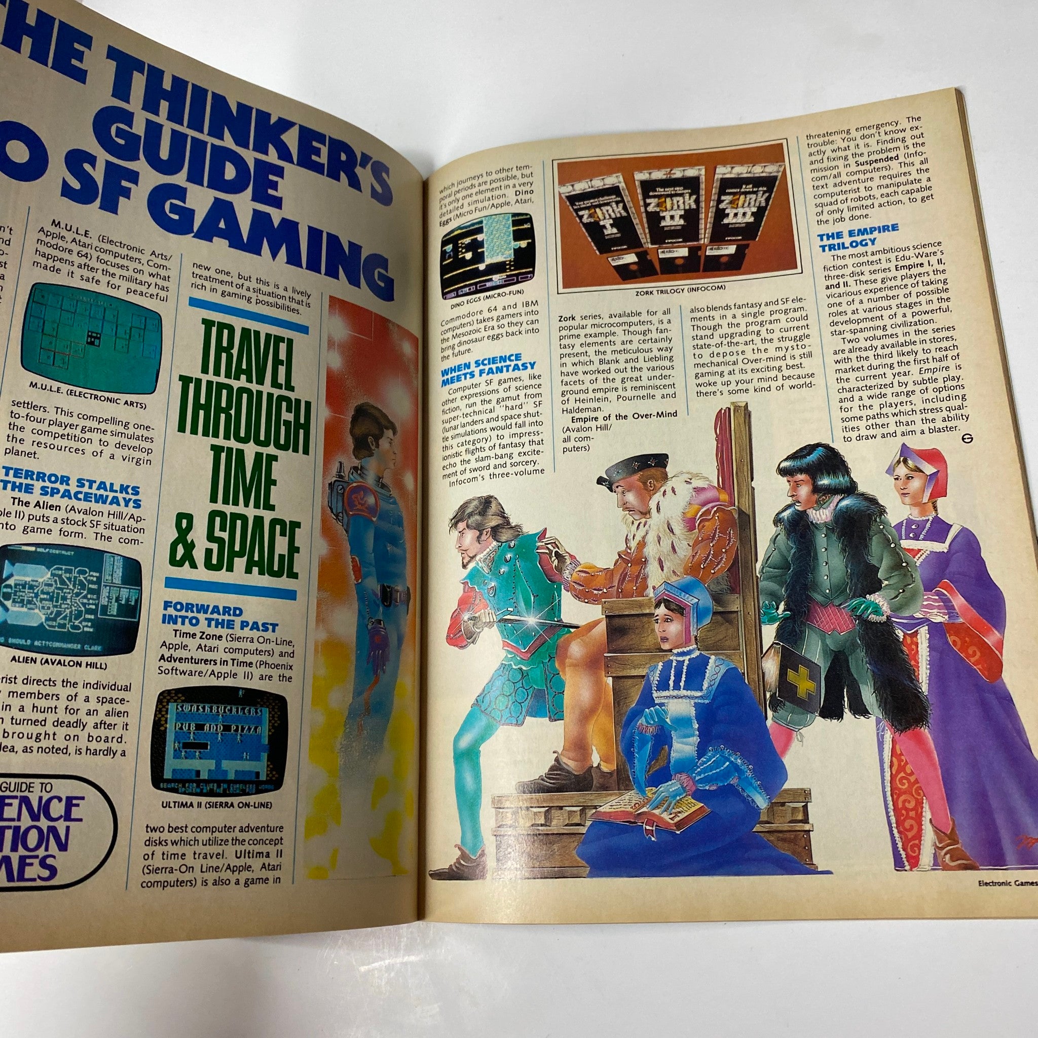 Inside spread of Electronic Games Magazine May 1984, featuring articles on science fiction gaming and immersive titles. Part of EG's Third Annual Games Preview, showcasing graphics and content relevant to retro gaming enthusiasts.