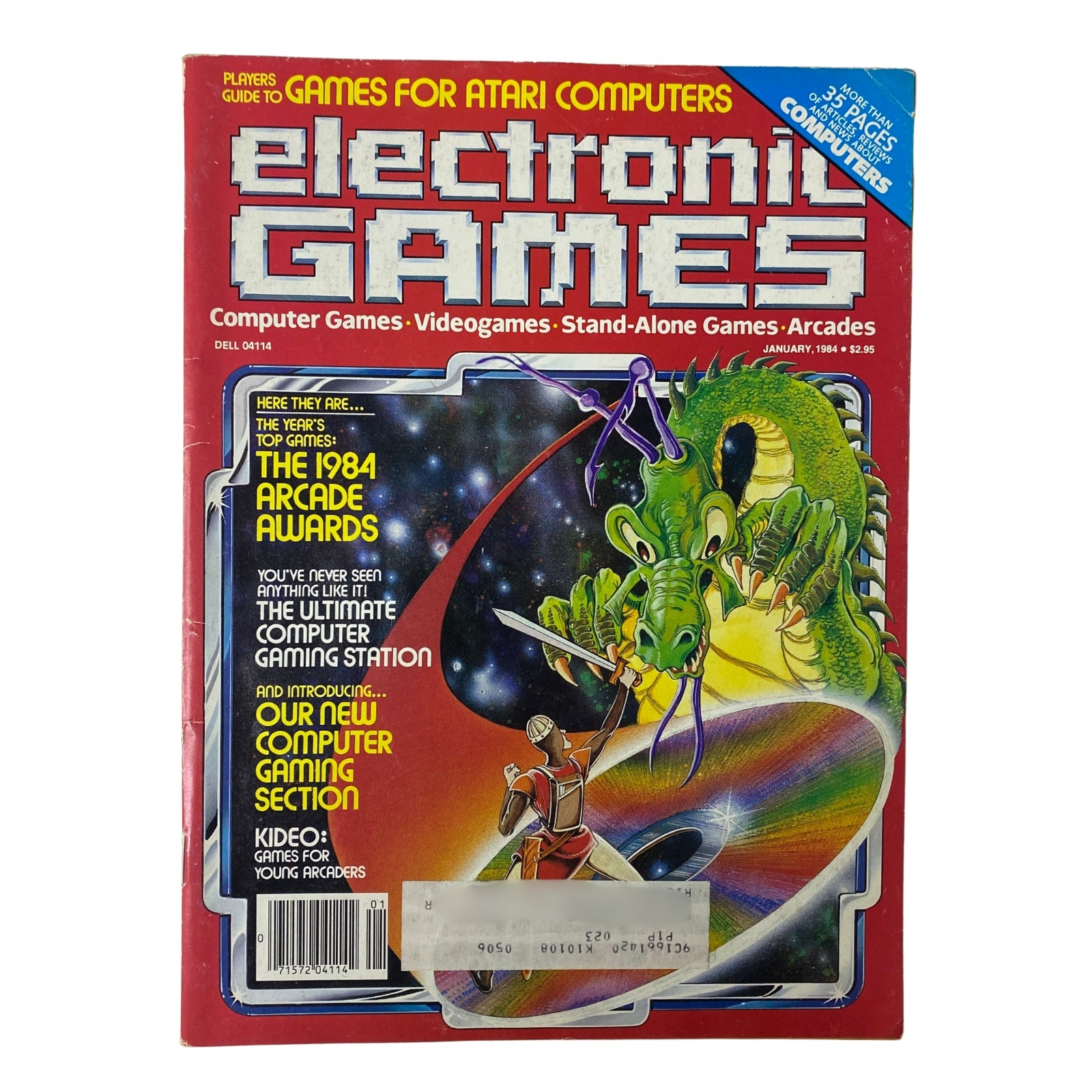 Cover of Electronic Games Magazine January 1984 featuring a vibrant illustration of gaming themes, prominently showcasing the Computer Gaming Section and references to the 1984 Arcade Awards.