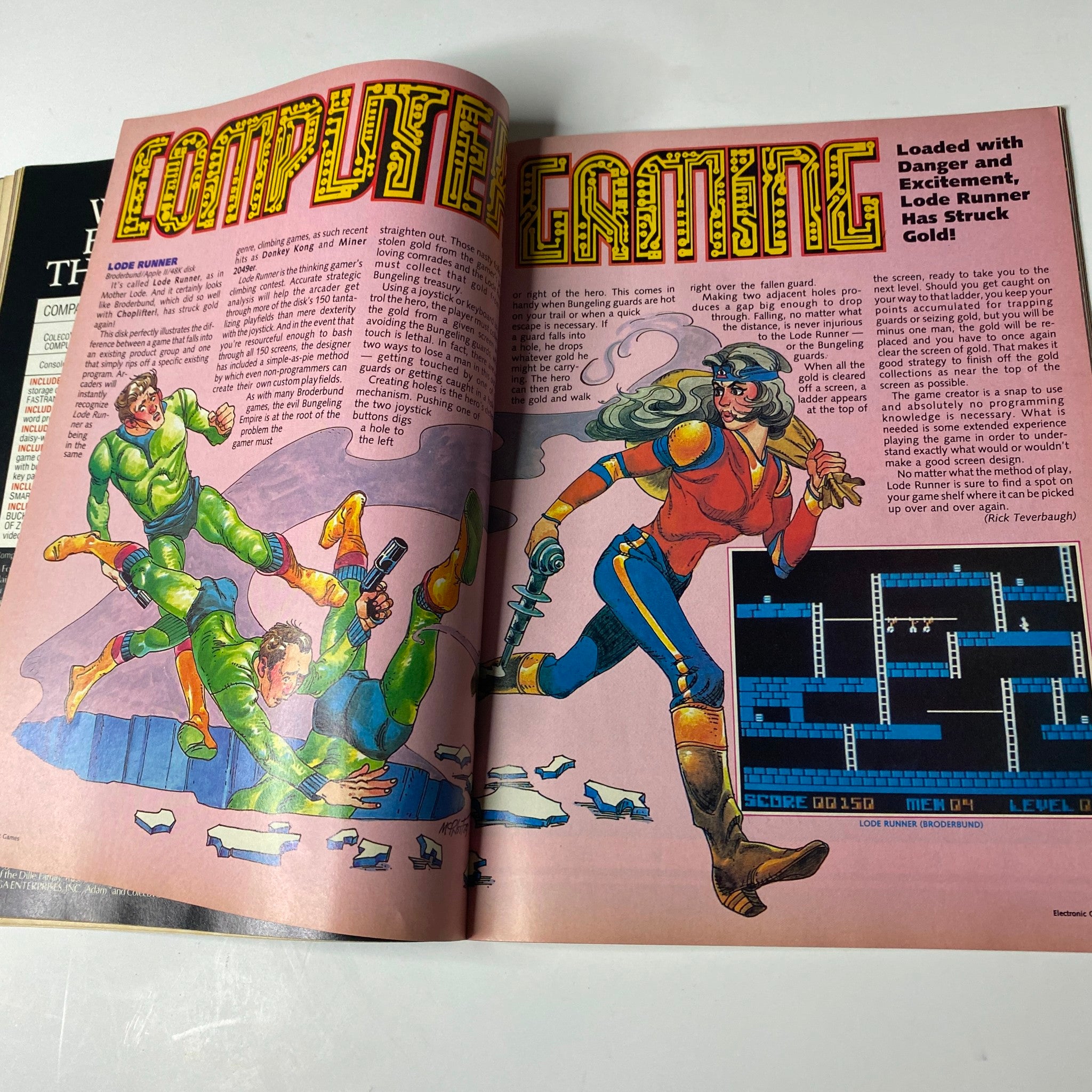 Page from Electronic Games Magazine December 1983 featuring an article titled 'Computer Gaming' with illustrations of characters and video game action, showcasing the excitement of early home gaming.