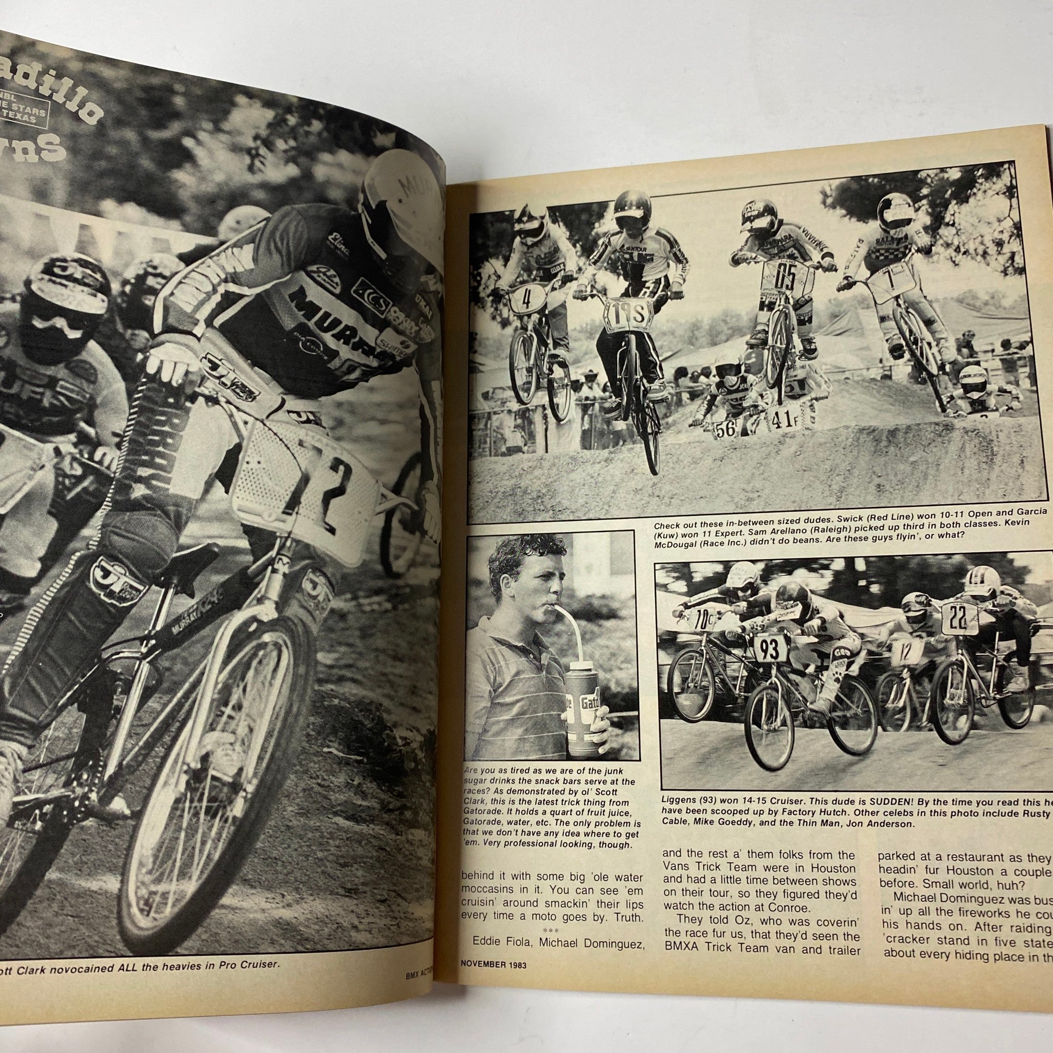 BMX Action Magazine November 1983 R. L. Osborn Cover featuring BMX racers on a track, showcasing their skills in competitive racing. Vintage BMX culture and history captured in this issue.