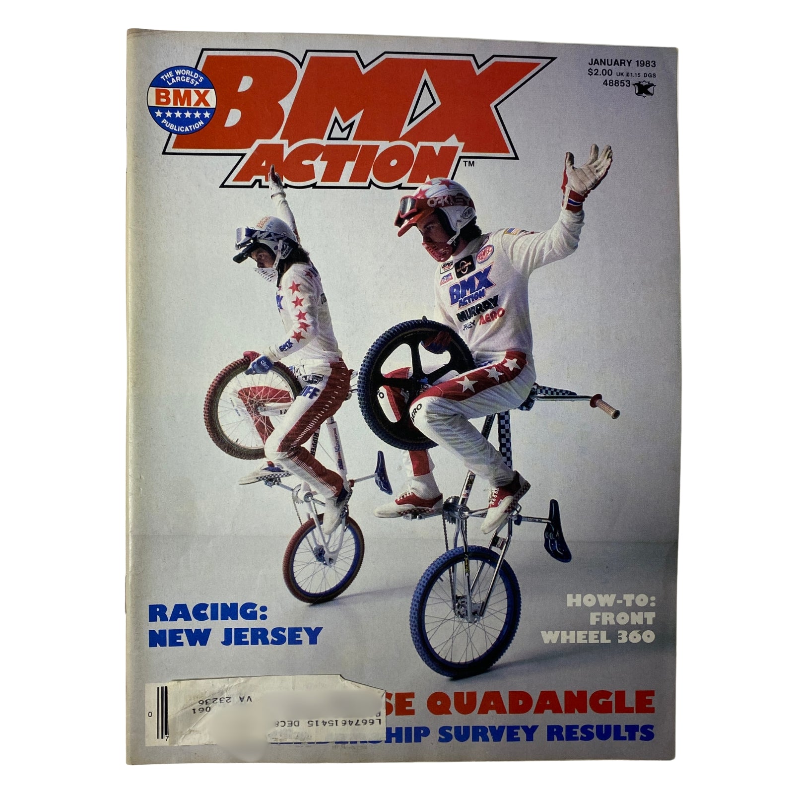 BMX Action Magazine January 1983 Vol 8 No. 1 featuring R. L. Osborn on the cover performing BMX tricks, in very good condition.