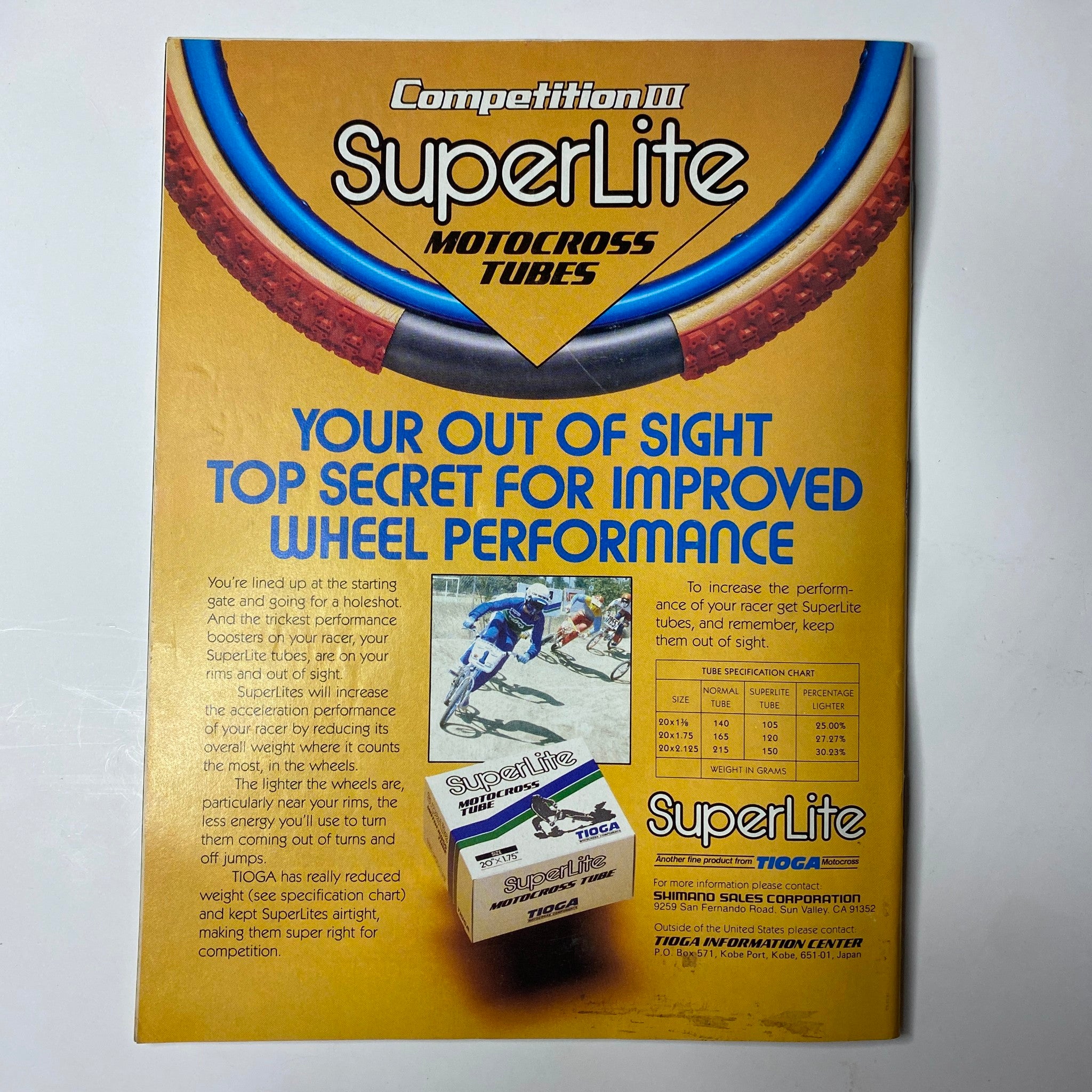 BMX Action Magazine January 1983 Volume 8 Number 1 featuring R. L. Osborn on the cover, showcasing a vintage advertisement for SuperLite motocross tubes emphasizing improved wheel performance.