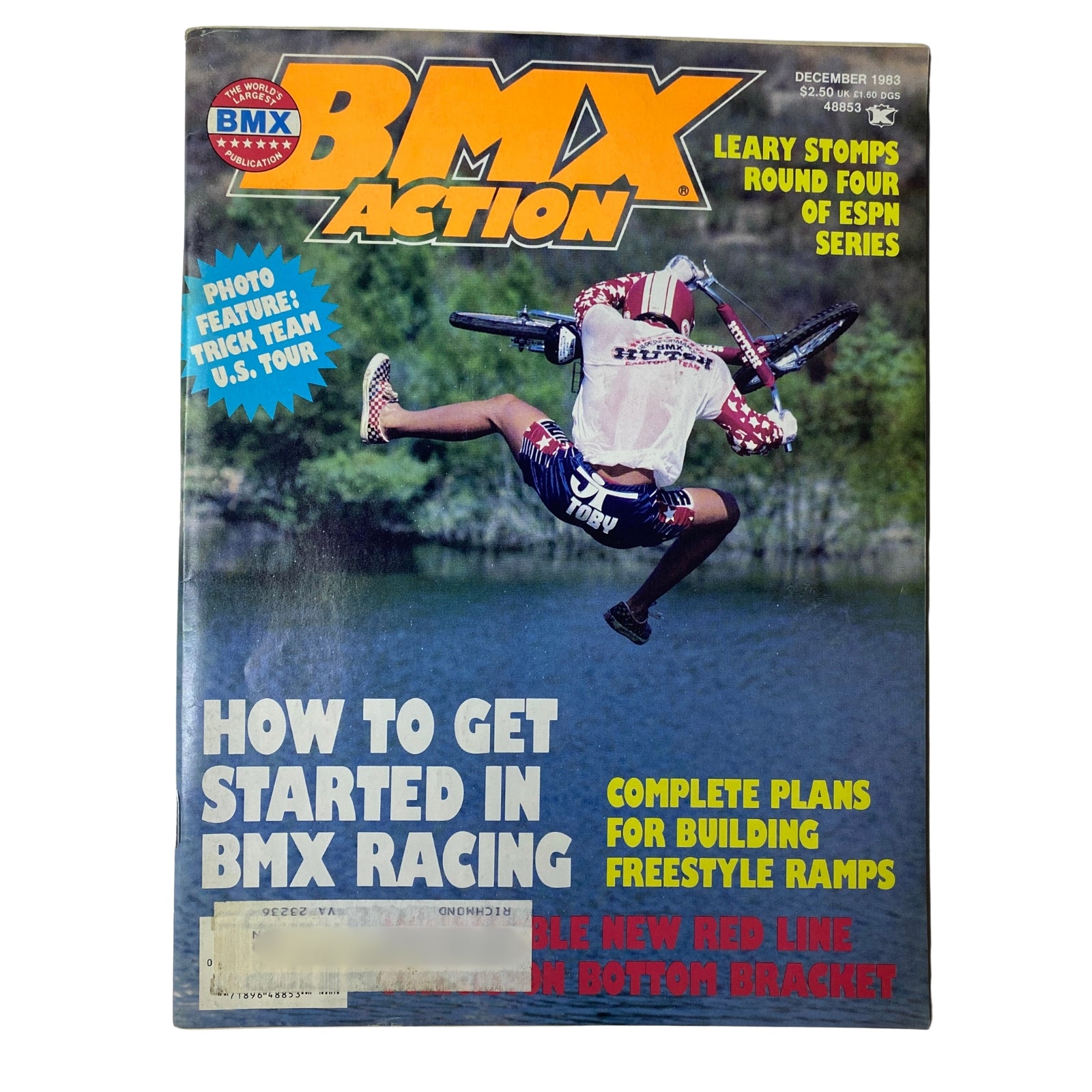 BMX Action Magazine December 1983 featuring Toby Henderson on the cover, highlighting how to get started in BMX racing and plans for building freestyle ramps. Vol 8 No. 12 in very good condition.