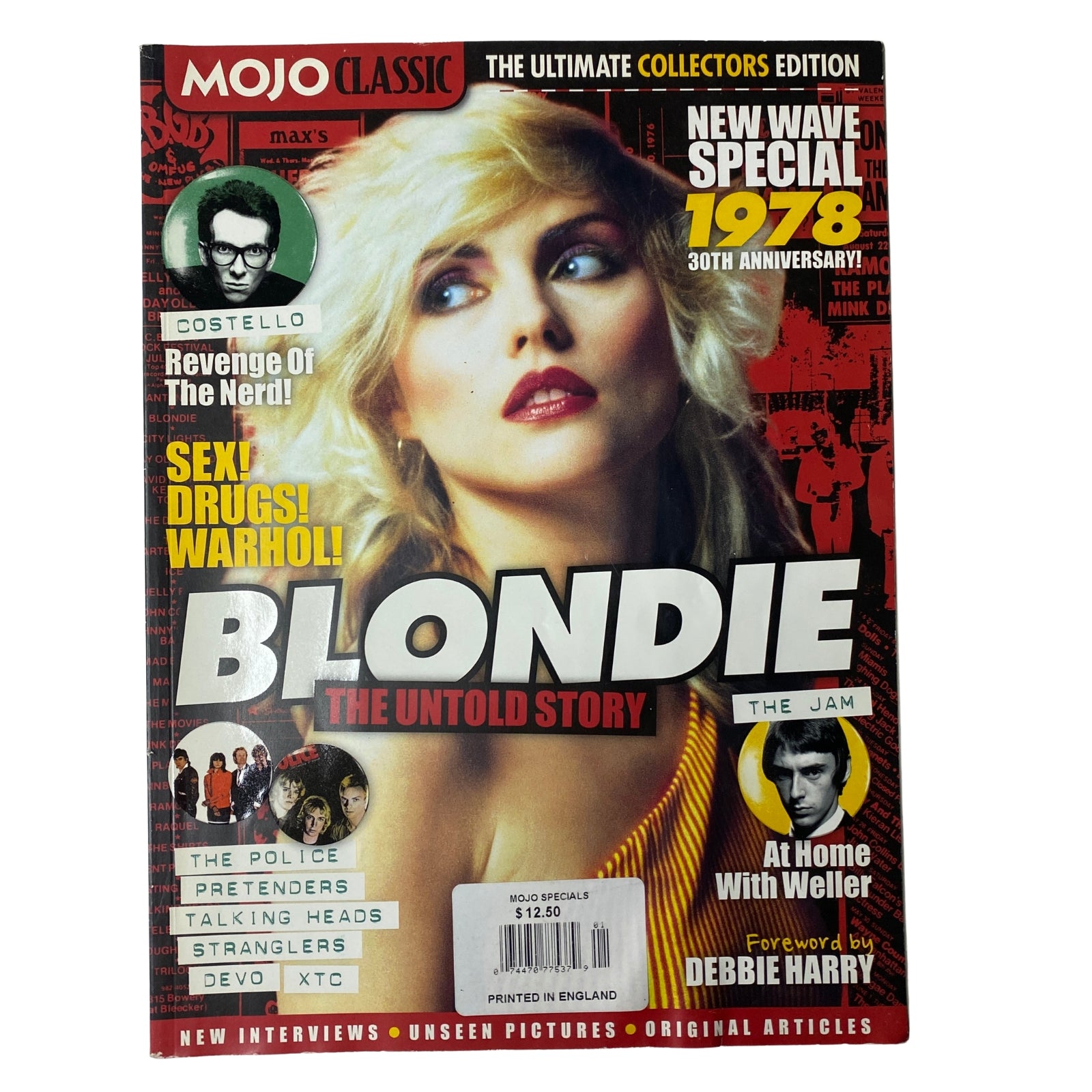 Cover of Mojo Classic Magazine featuring Blondie: The Untold Story reflecting the New Wave special edition of 1978. Highlights include features on Elvis Costello, The Police, and more.