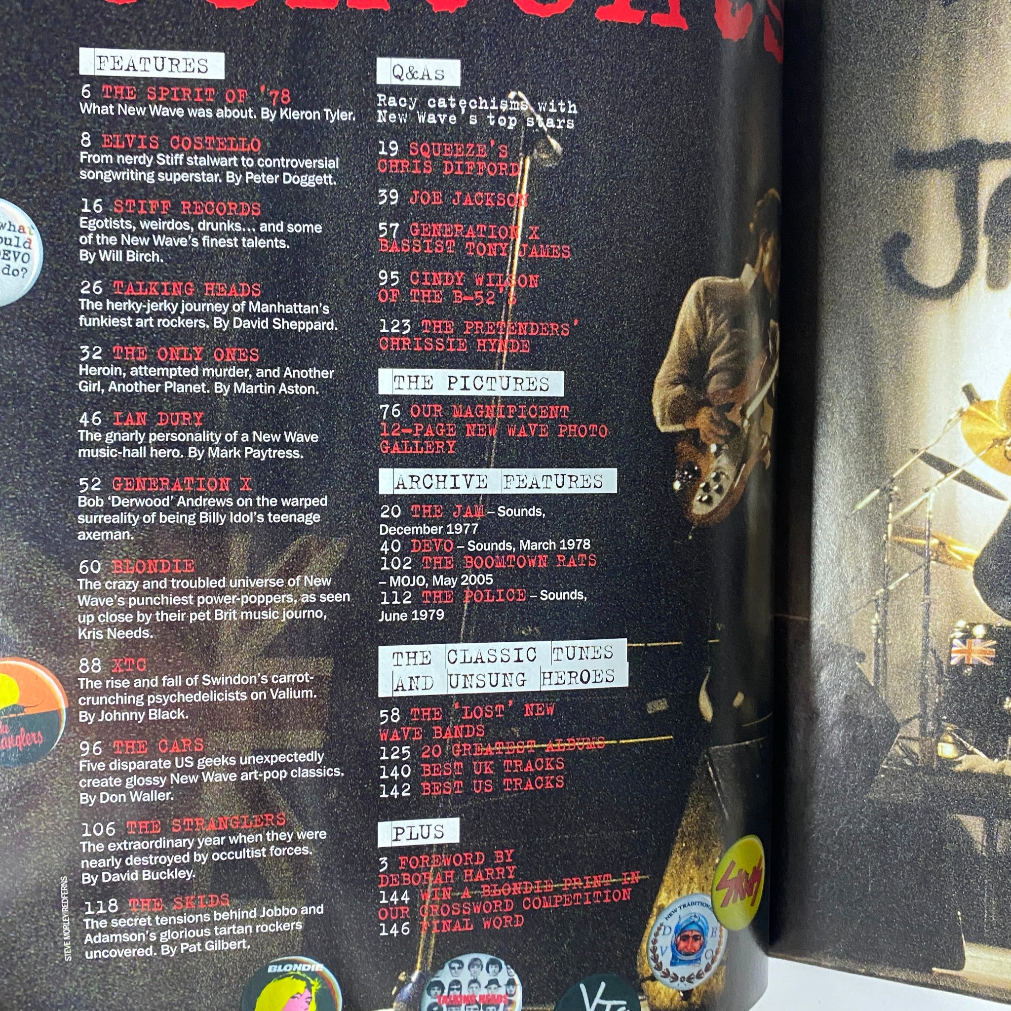 Inside pages of Mojo Classic Magazine showing the table of contents for Blondie: The Untold Story, detailing features and archival articles related to iconic New Wave music.
