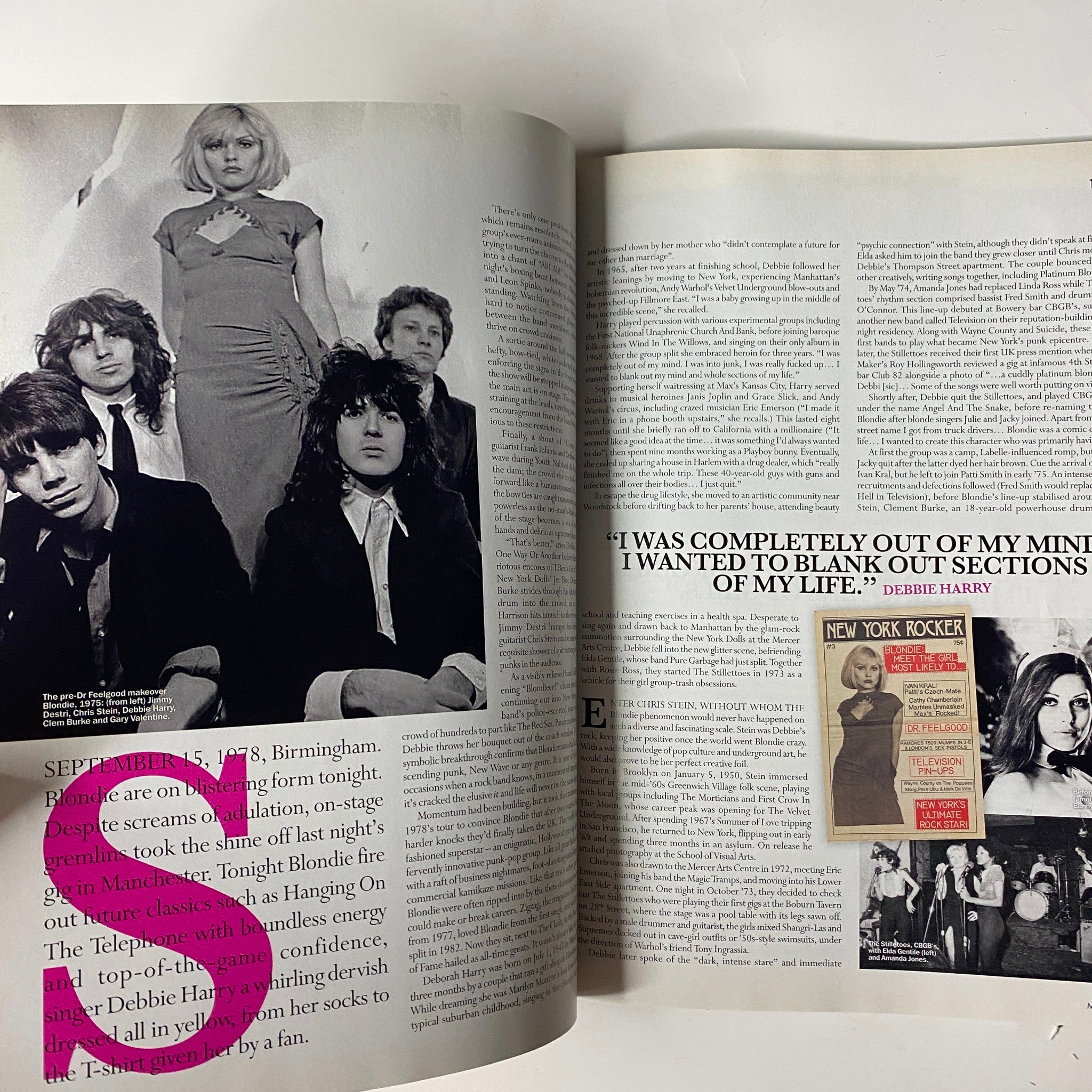 An interior page of Mojo Classic Magazine showcasing an article about Blondie with candid insights from Debbie Harry, emphasizing the band's impact on music history.