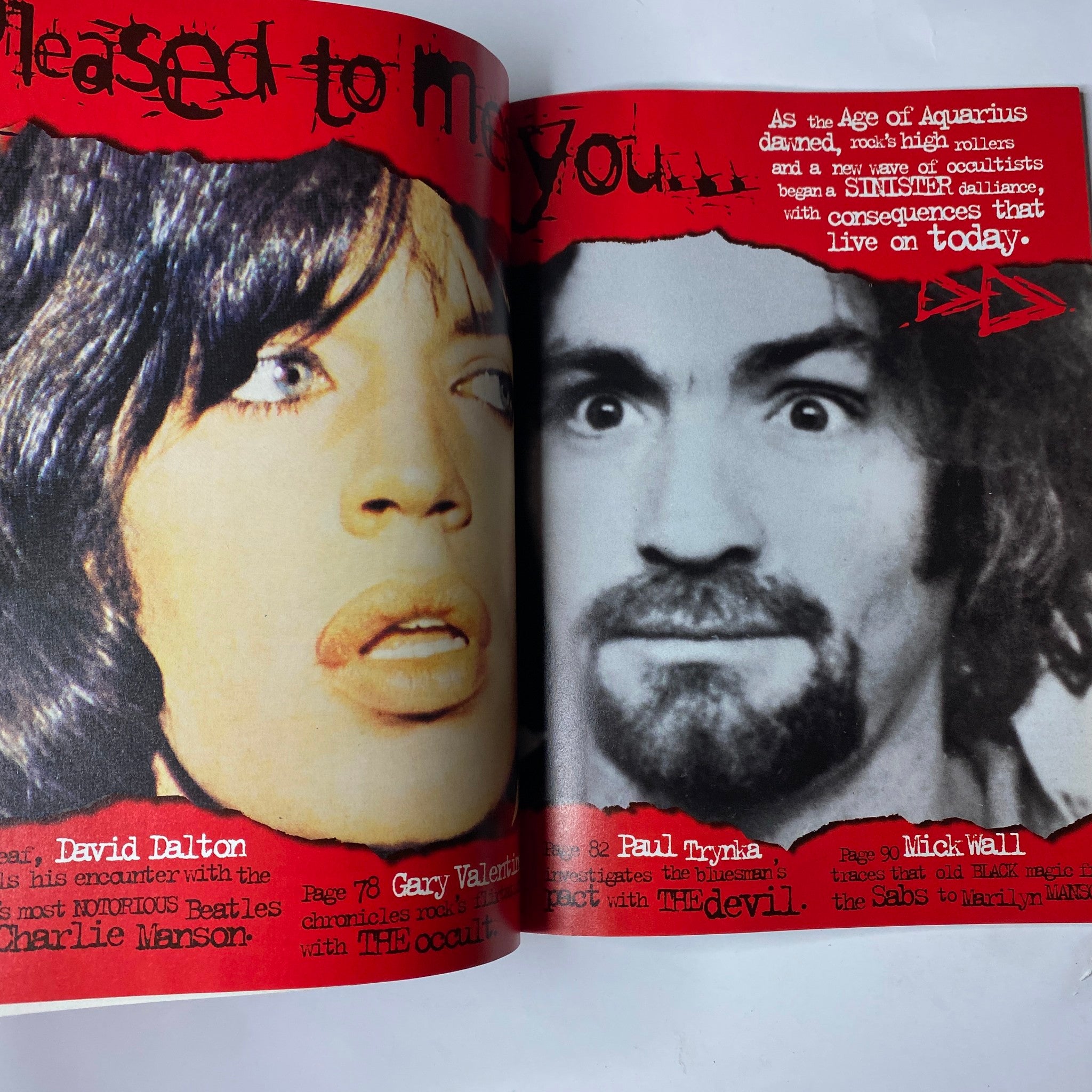 Article spread in Mojo Music Magazine September 1999 discussing Charles Manson's influence on music, featured under the title 'The Dark Side'.