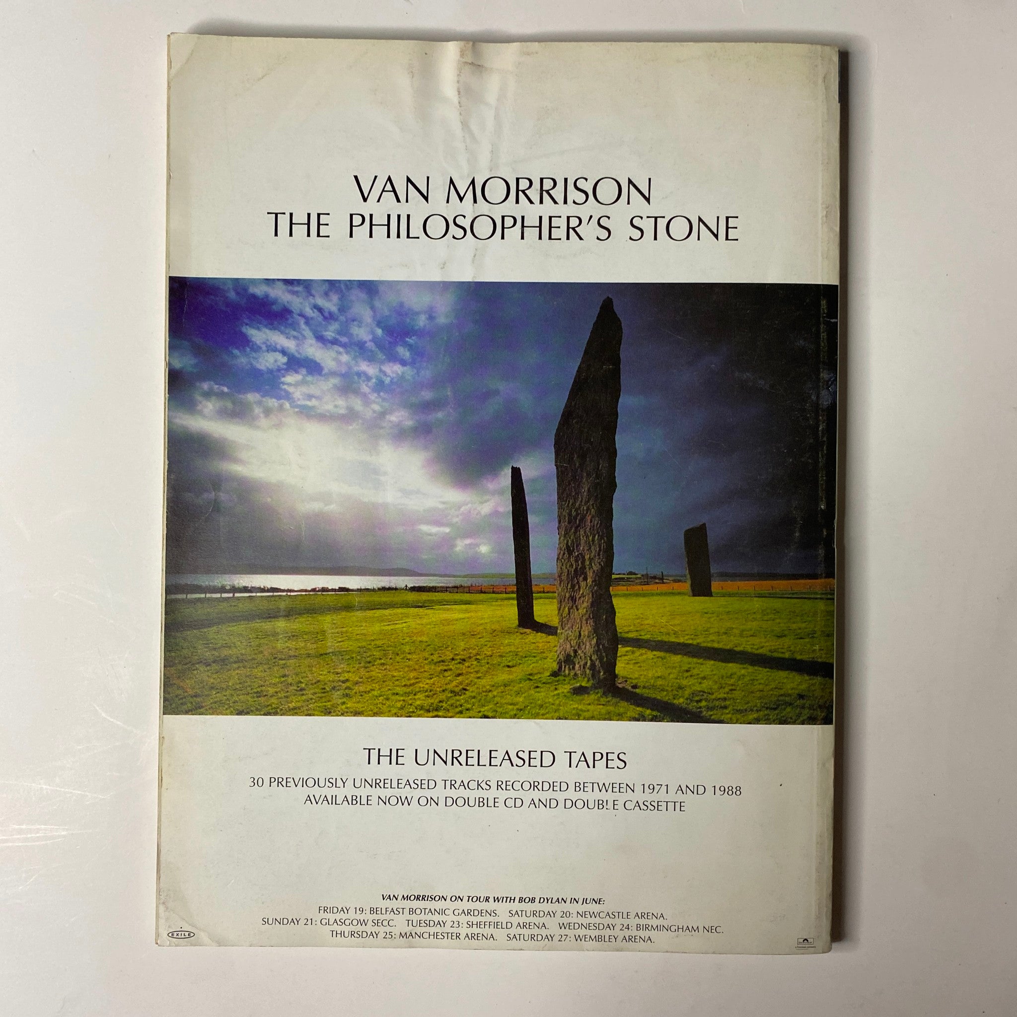 Cover of Mojo Music Magazine July 1998 featuring a promotional advertisement for Van Morrison's album 'The Philosopher's Stone,' highlighting unreleased tracks recorded between 1971 and 1988.