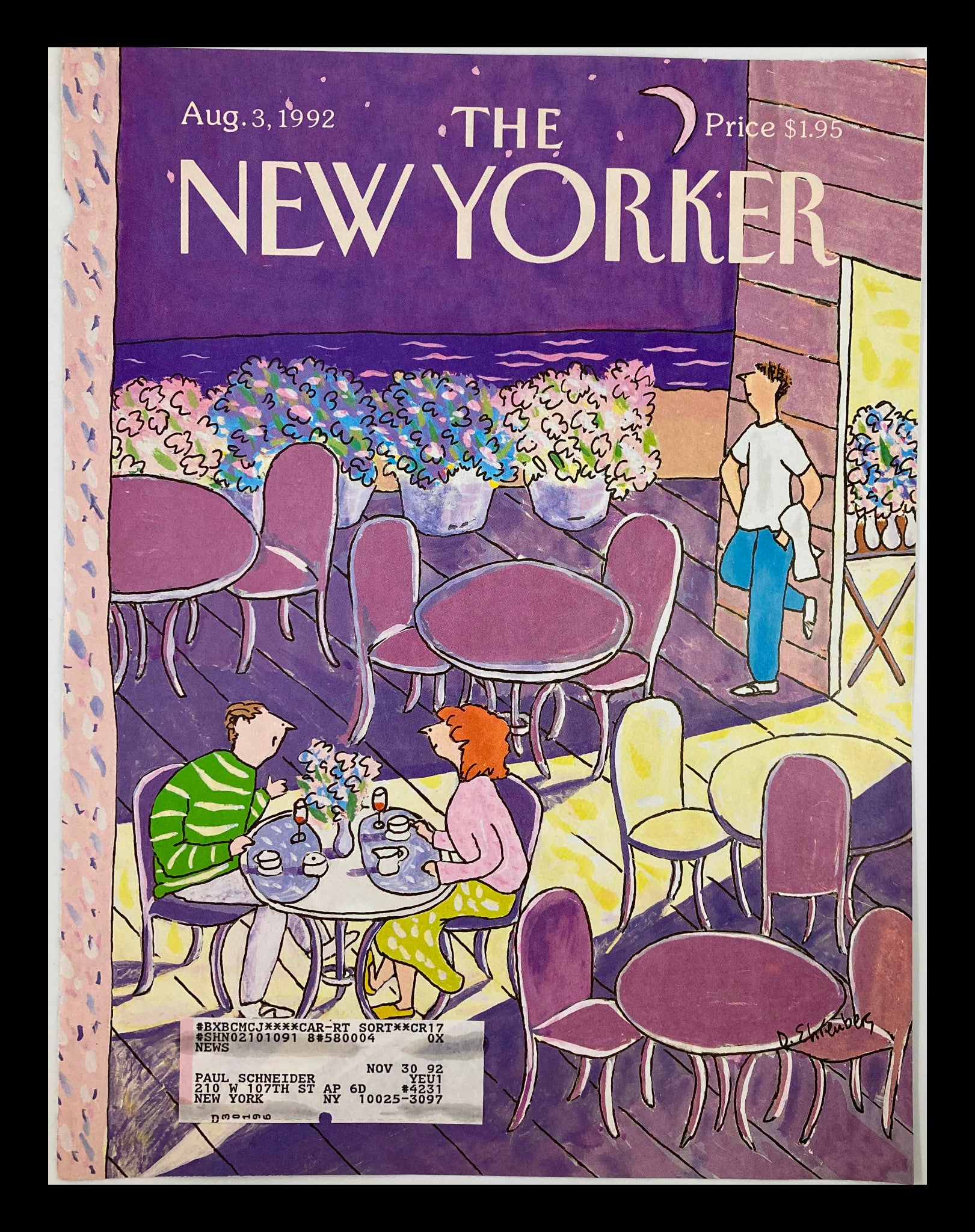 COVER ONLY The New Yorker August 3 1992 Dinner Date by Devera Ehrenberg