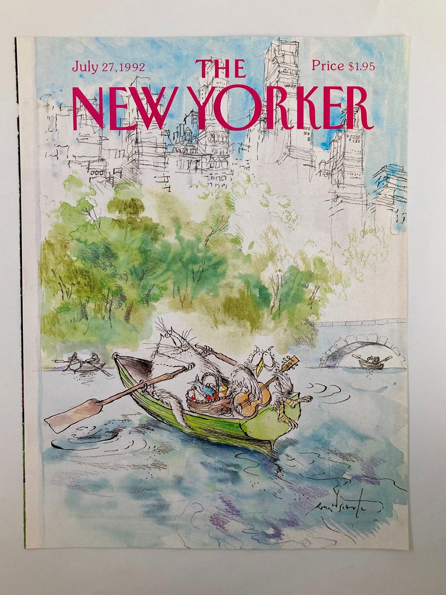 COVER ONLY The New Yorker July 27 1992 Cat, Owl, Row Boat by Ronald Searle